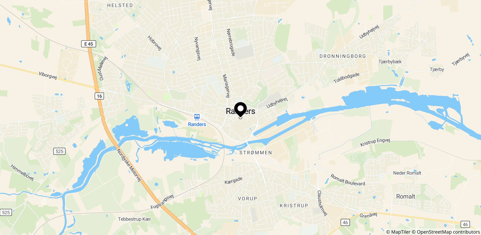 Randers i Østjylland, hvor flere adresser blev ransaget i narkotikasagen