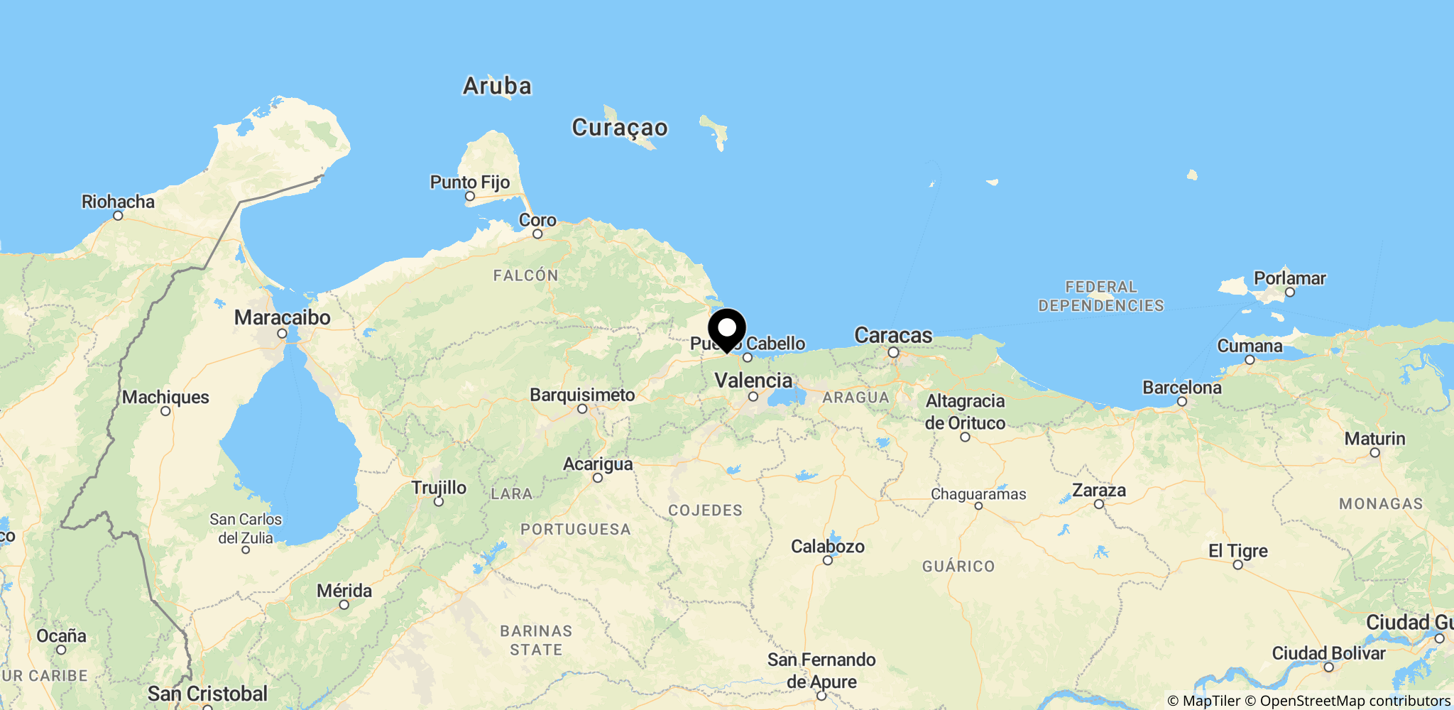 Området omkring Morón i Venezuela, hvor jordskælvets epicenter fandt sted