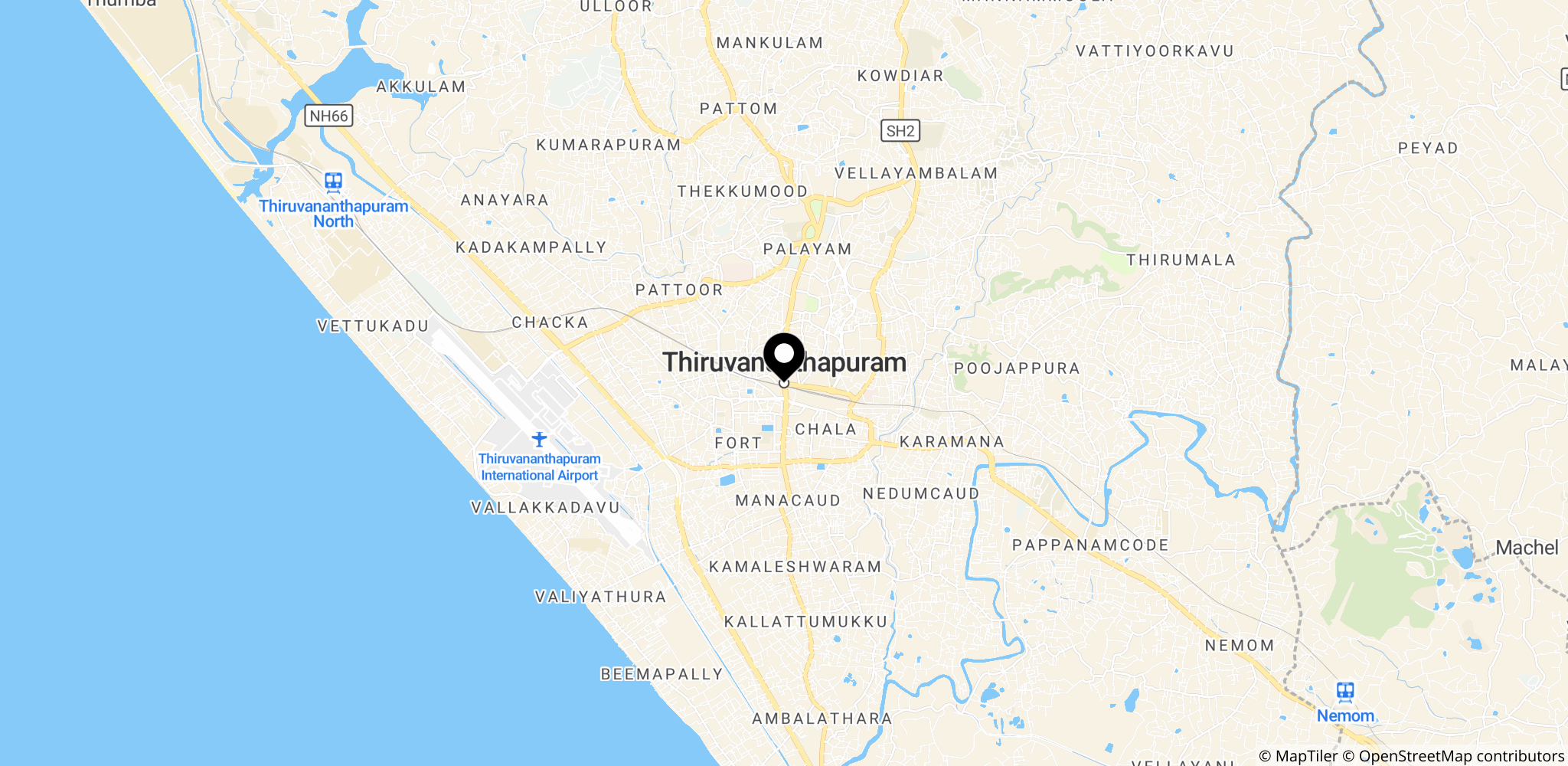 Thiruvananthapuram i Kerala, Indien – lokation relateret til fyrværkeriulykken, som artiklen omtaler