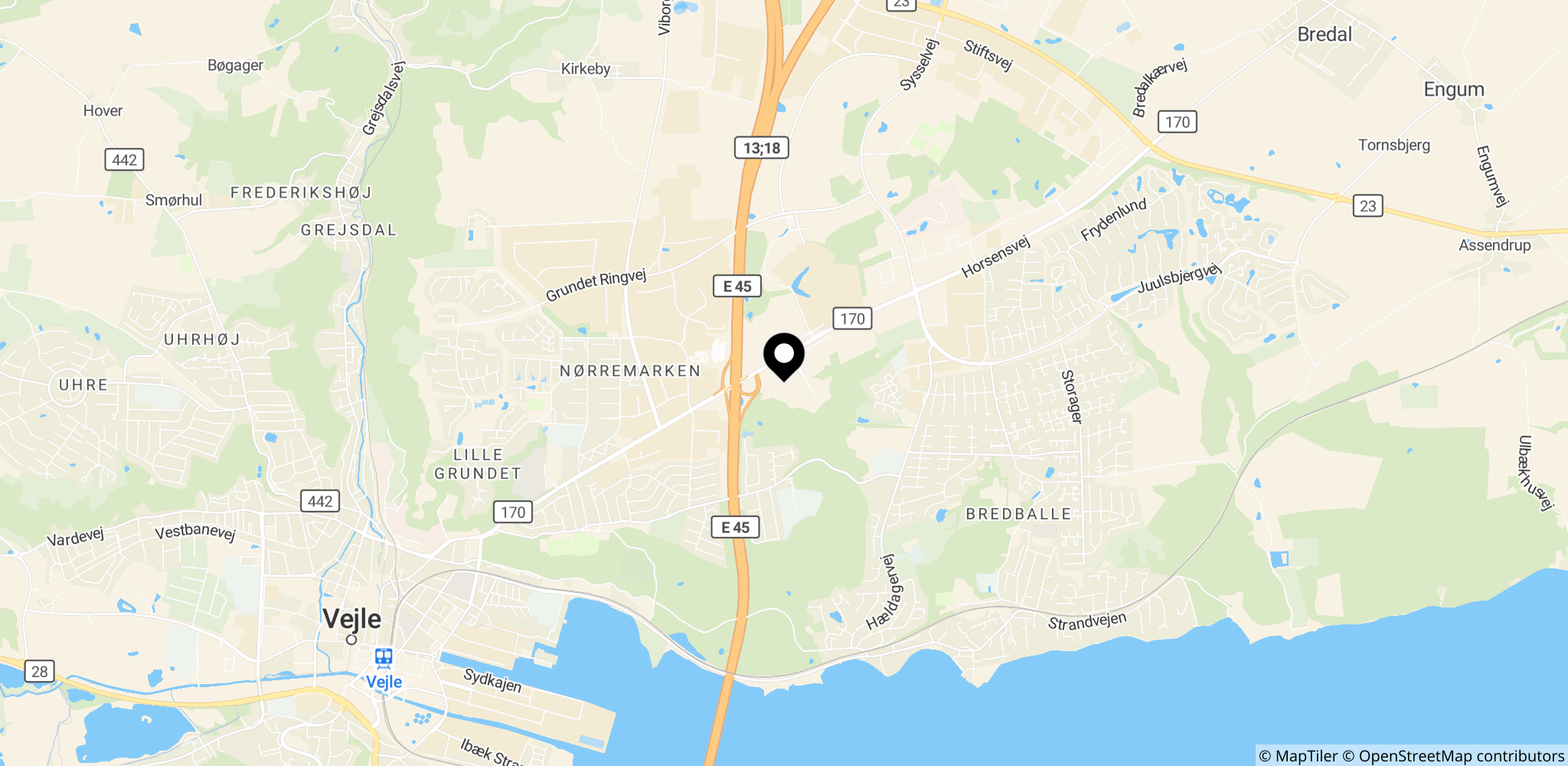 Området omkring Bilka i Vejle, hvor butikstyveriet fandt sted