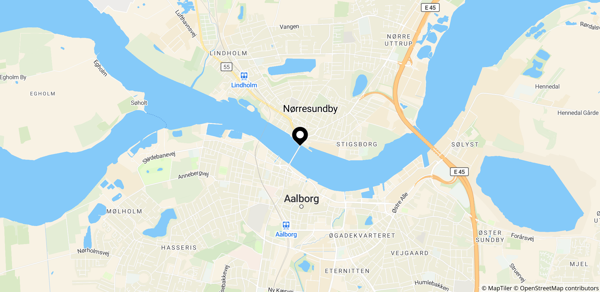Limfjordsbroen ved Aalborg, hvor ulykken fandt sted og sydgående trafik blev lukket