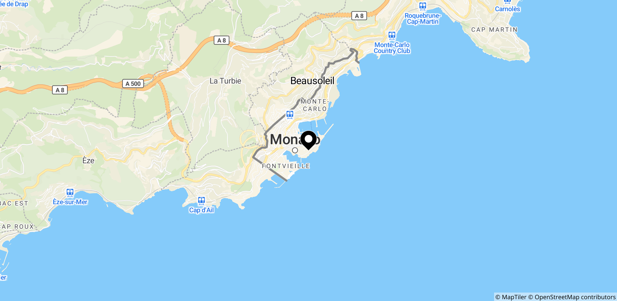 Eksplosion i en boligbygning i Monaco. Kortet viser placeringen inden for bystaten Monaco.