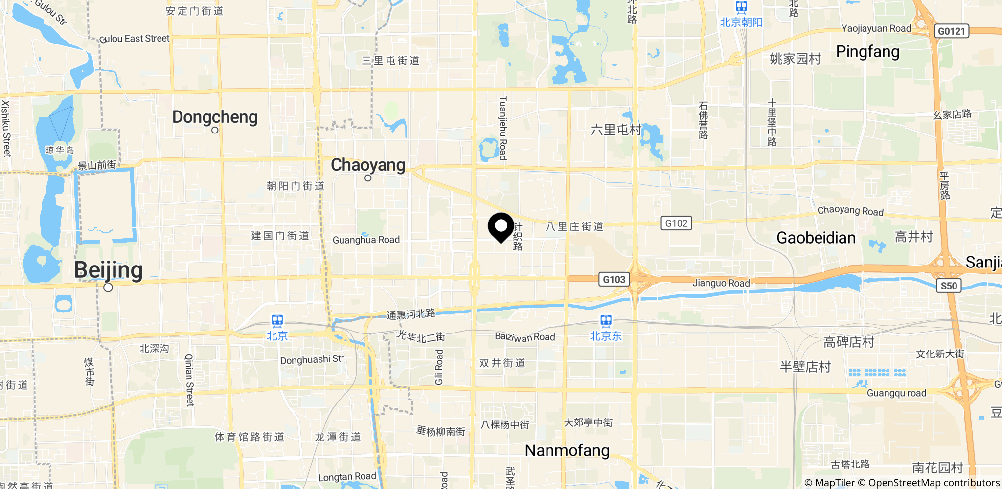 Området omkring CITIC Tower i Beijing, hvor et lille fly ramte højhuset