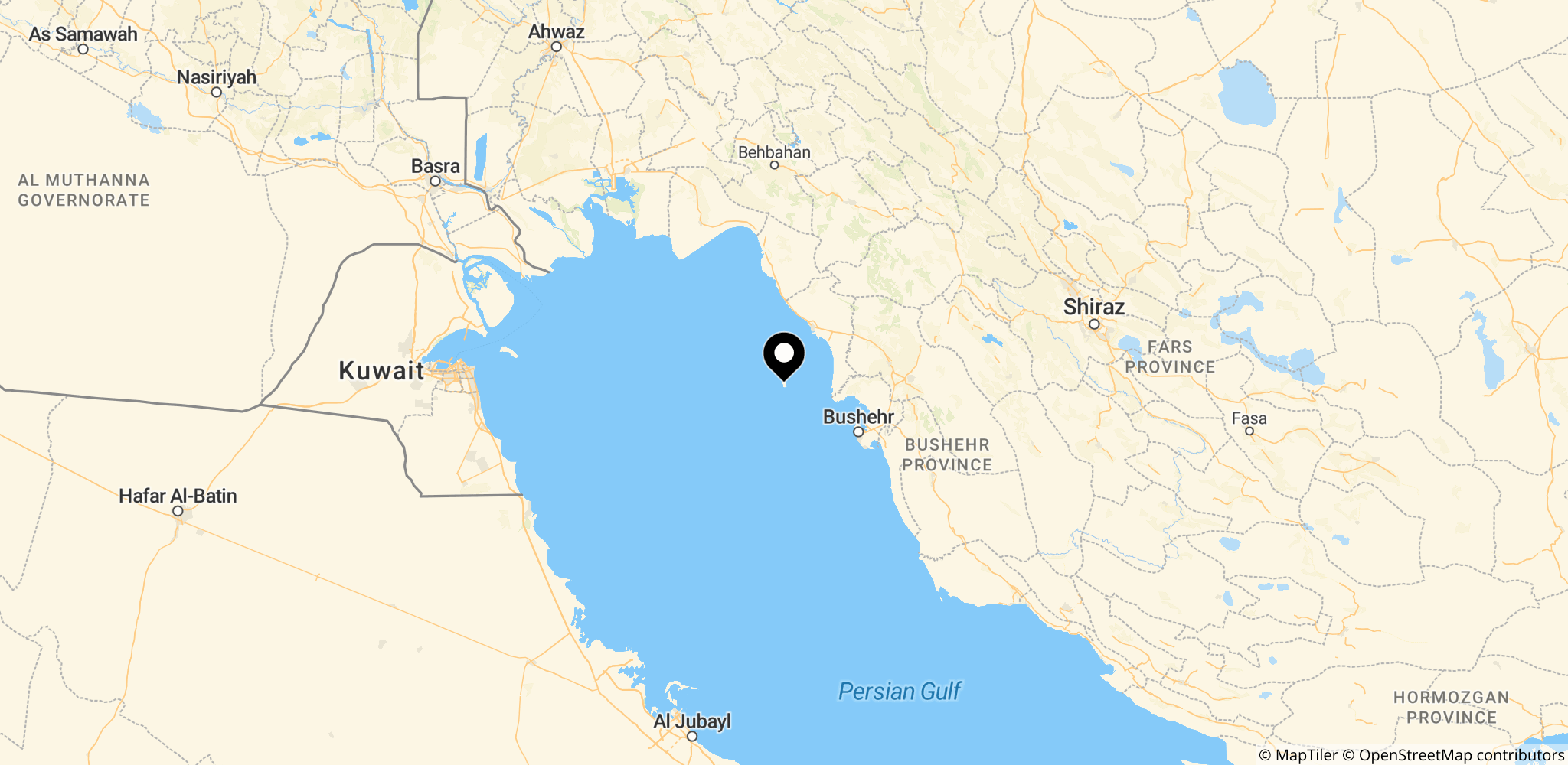 Kharg-øen i Iran, et nøgleknudepunkt for Irans olieeksport og et finansielt livsorgan