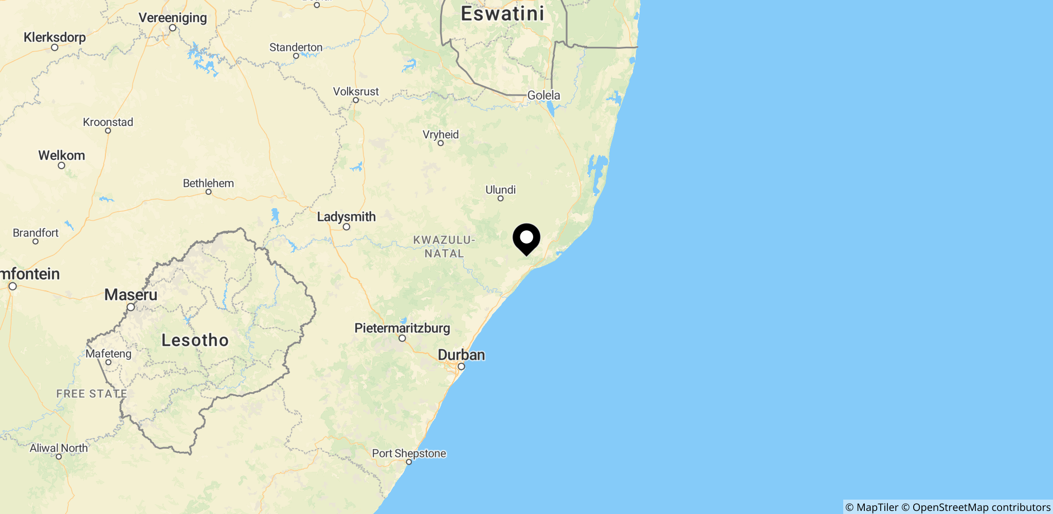 Området omkring Ngoye-skoven i KwaZulu-Natal, hvor bortførelse og mord fandt sted.