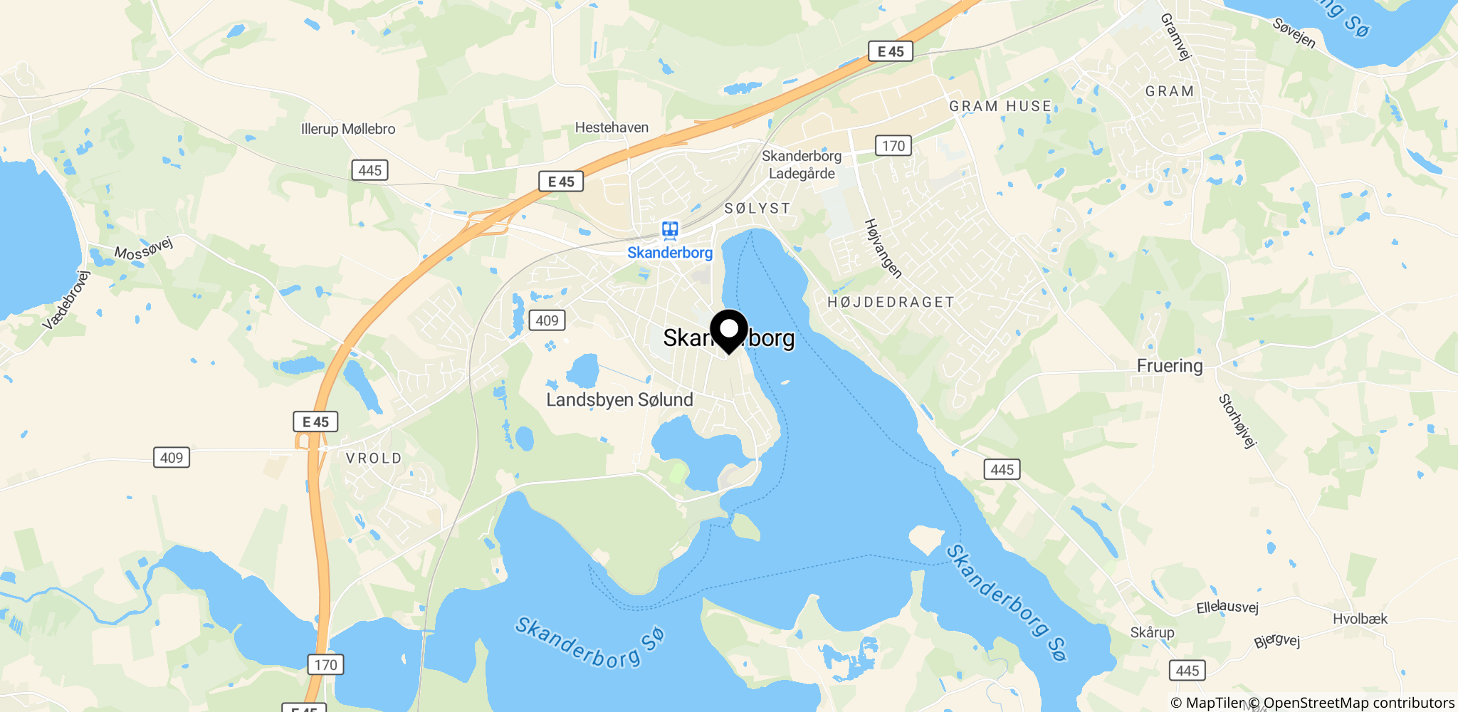 Skanderborg-området ved E45, stedet hvor lastbilen ramte autoværnet