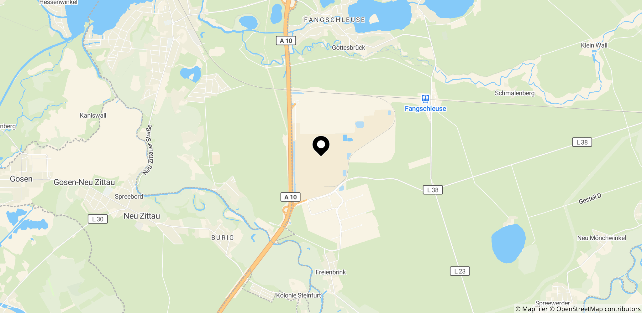 Området omkring Teslas gigafabrik i Grünheide ved Berlin, Tyskland, der viser fabrikken og dens rolle i Europas produktions- og leveringsnetværk