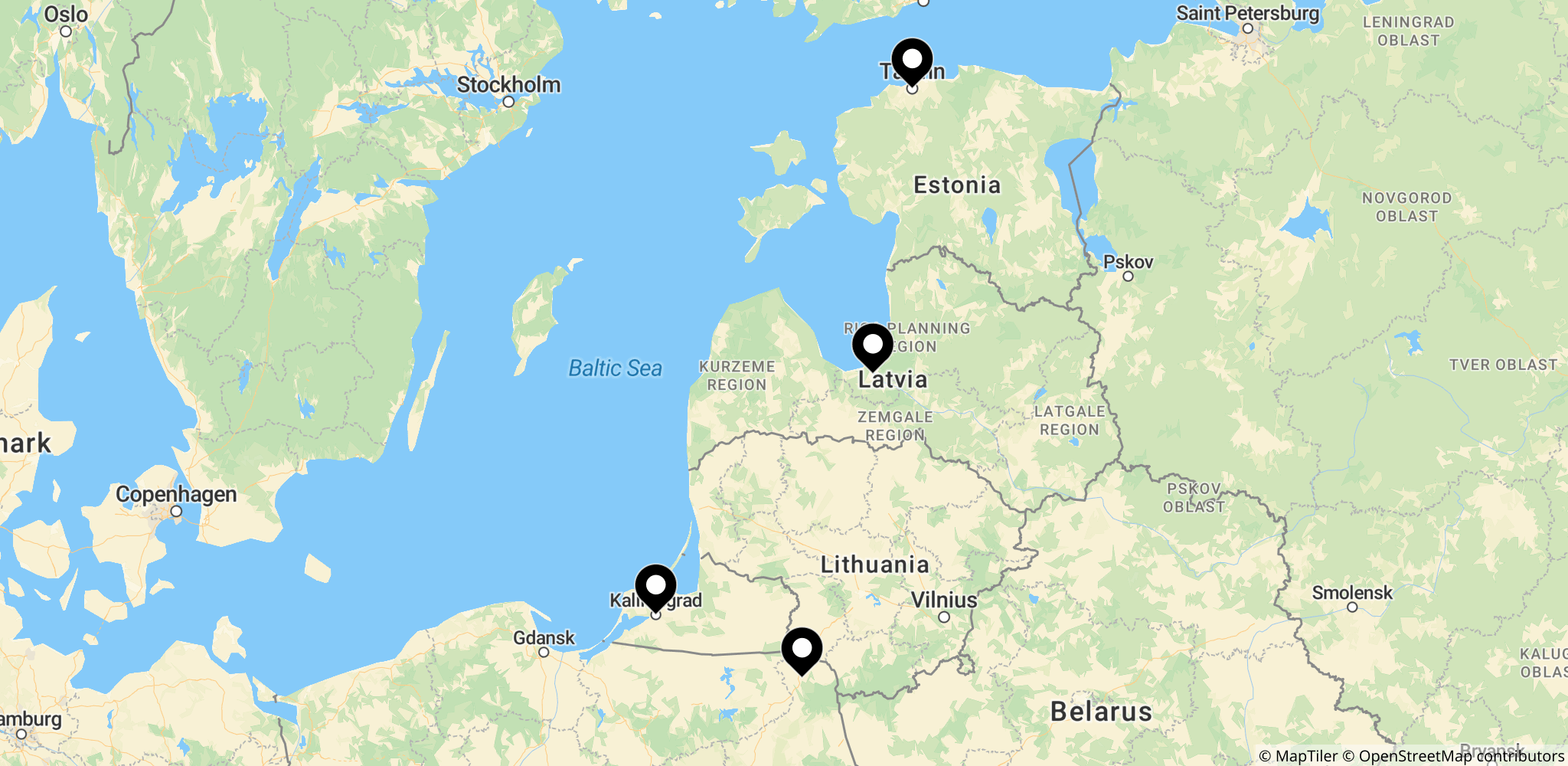 Geografiske fokusområder nævnt i historien om 'mulighed B': Tallinn (Estland).