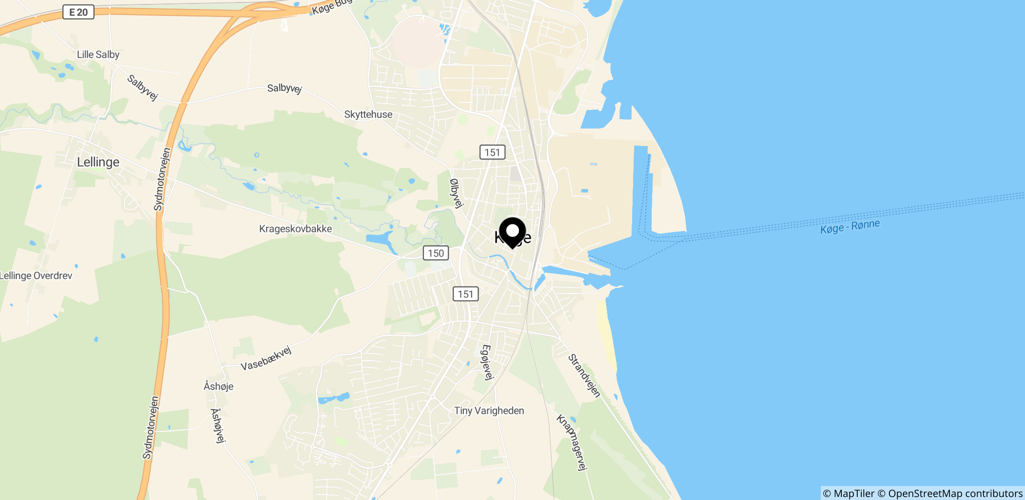 Området omkring Køge i Danmark, hvor den 79-årige Jørgen blev fundet