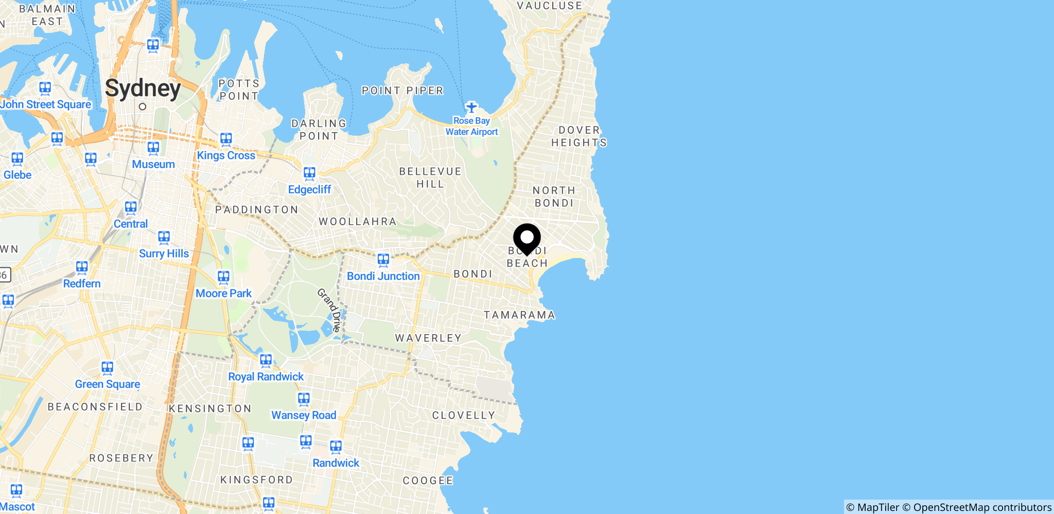 Bondi Beach-området i Sydney, Australien, hvor 15 medlemmer af det jødiske samfund blev dræbt i et angreb under Hanukkah