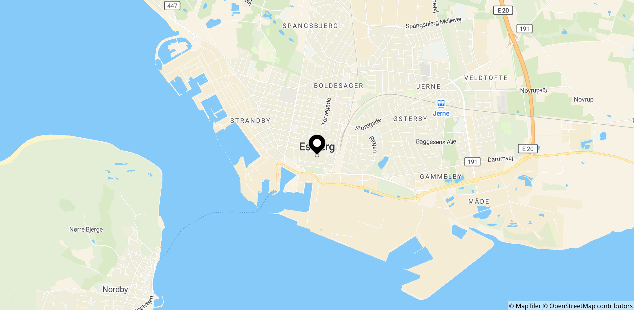 Esbjerg, Danmark – kort over Esbjergs byområde i relation til den savnede person, der senere blev fundet i god behold.
