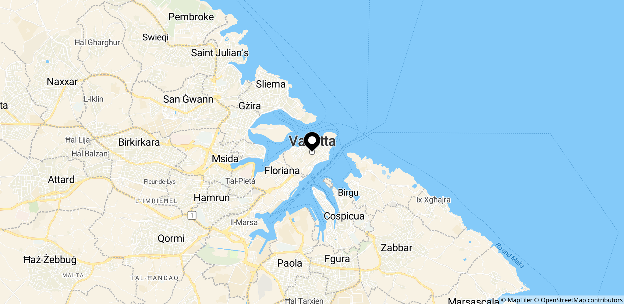 Det maltesiske farvand tæt ved Valletta i Middelhavet, et af de områder der nævnes i artiklen som del af den omtalte region mellem Libyen, Malta og Sicilien.