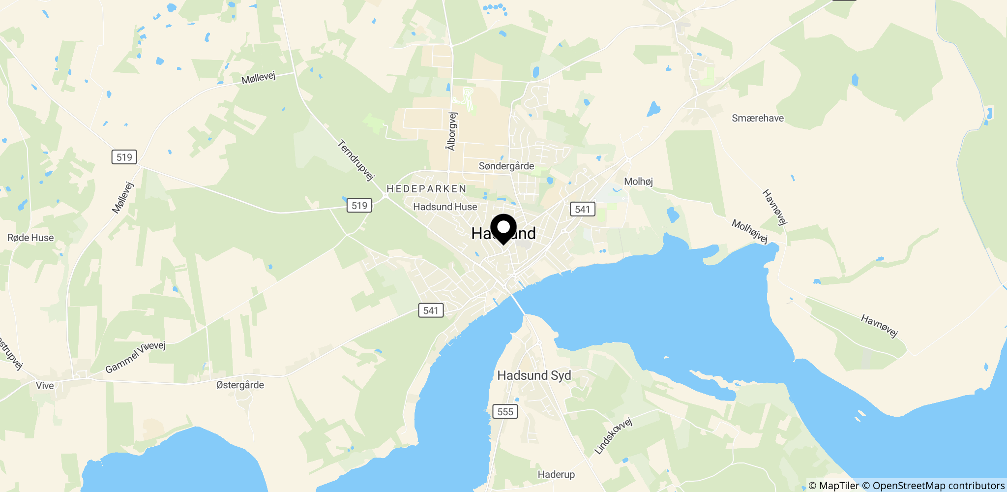 Området omkring Hadsund i Nordjylland, hvor to ældre personer blev fundet døde