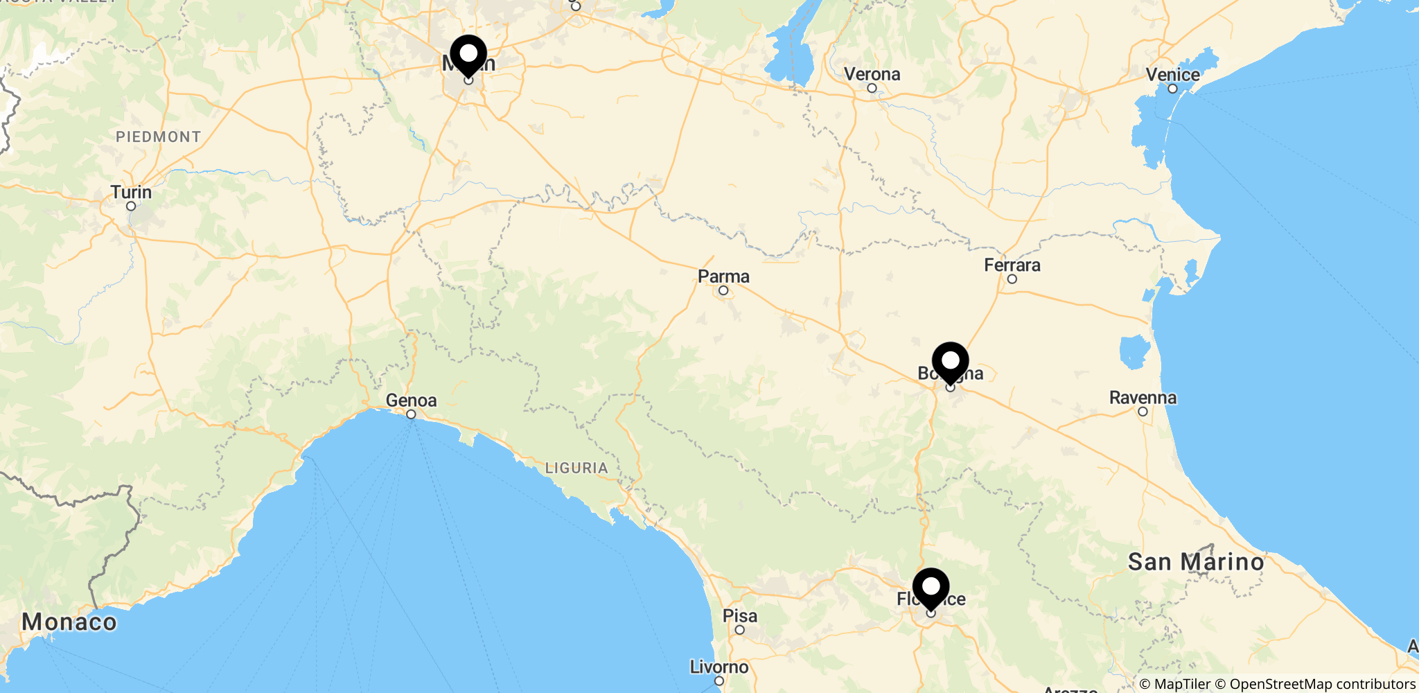 Milano, Italien – kort, der viser området omkring Milano, hvor leveringsarbejdere protesterer mod varme og tab af løn under hedebølgen