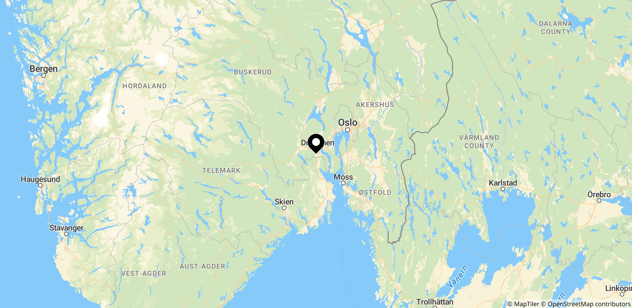 Området omkring Drammen i Norge, hvor branden har ødelagt mere end 100 boliger og mennesker er evakueret