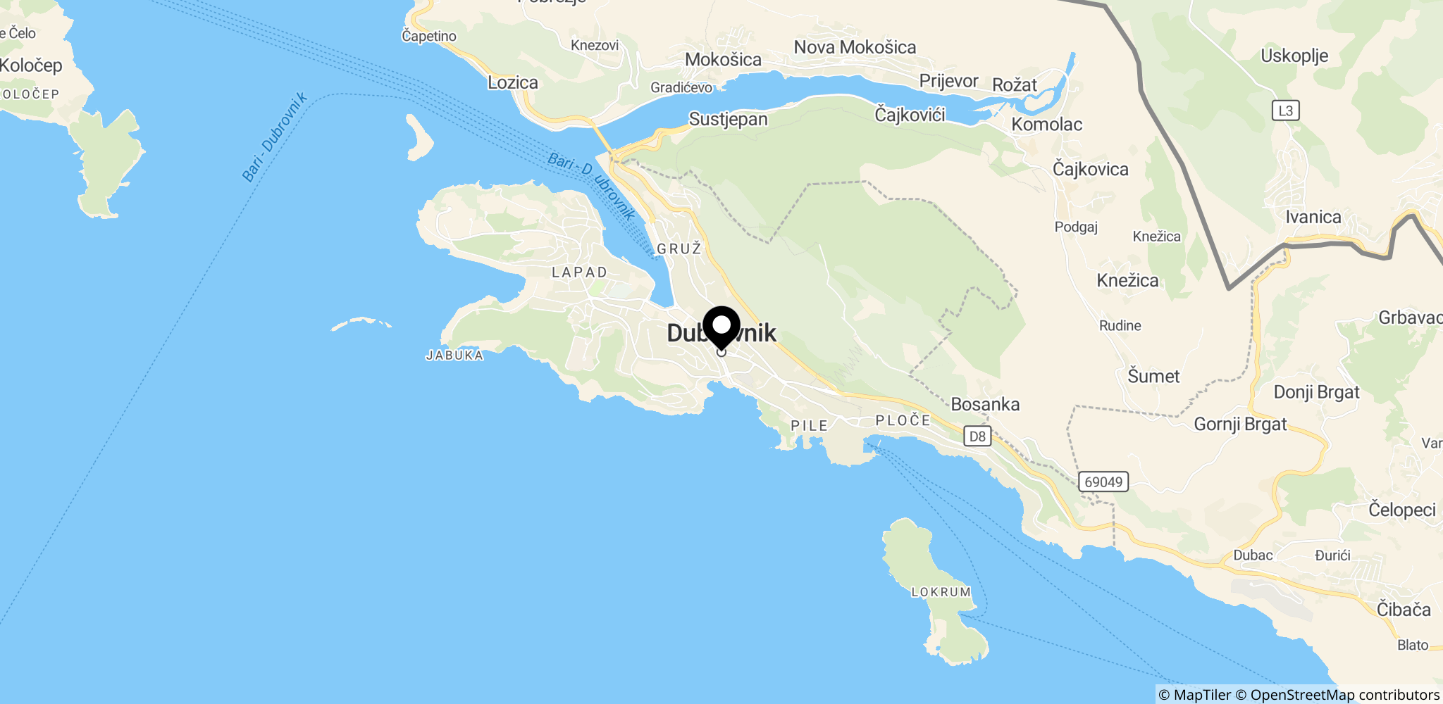 Dubrovnik-området ved Det østlige Adriaterhav i Kroatien, som var blandt de hårdest ramte i 2025-brandsæsonen