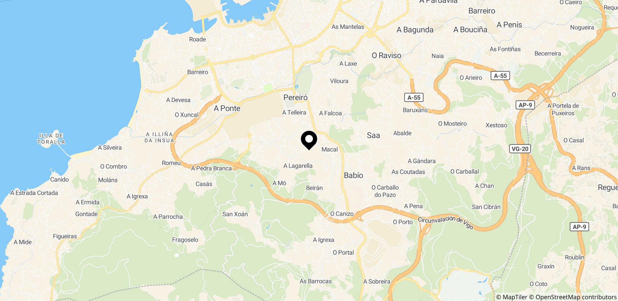 Området omkring Vigo i Galicien, Spanien (nordvestlige Iberien), som blev særligt rammet i 2025-brandsæsonen