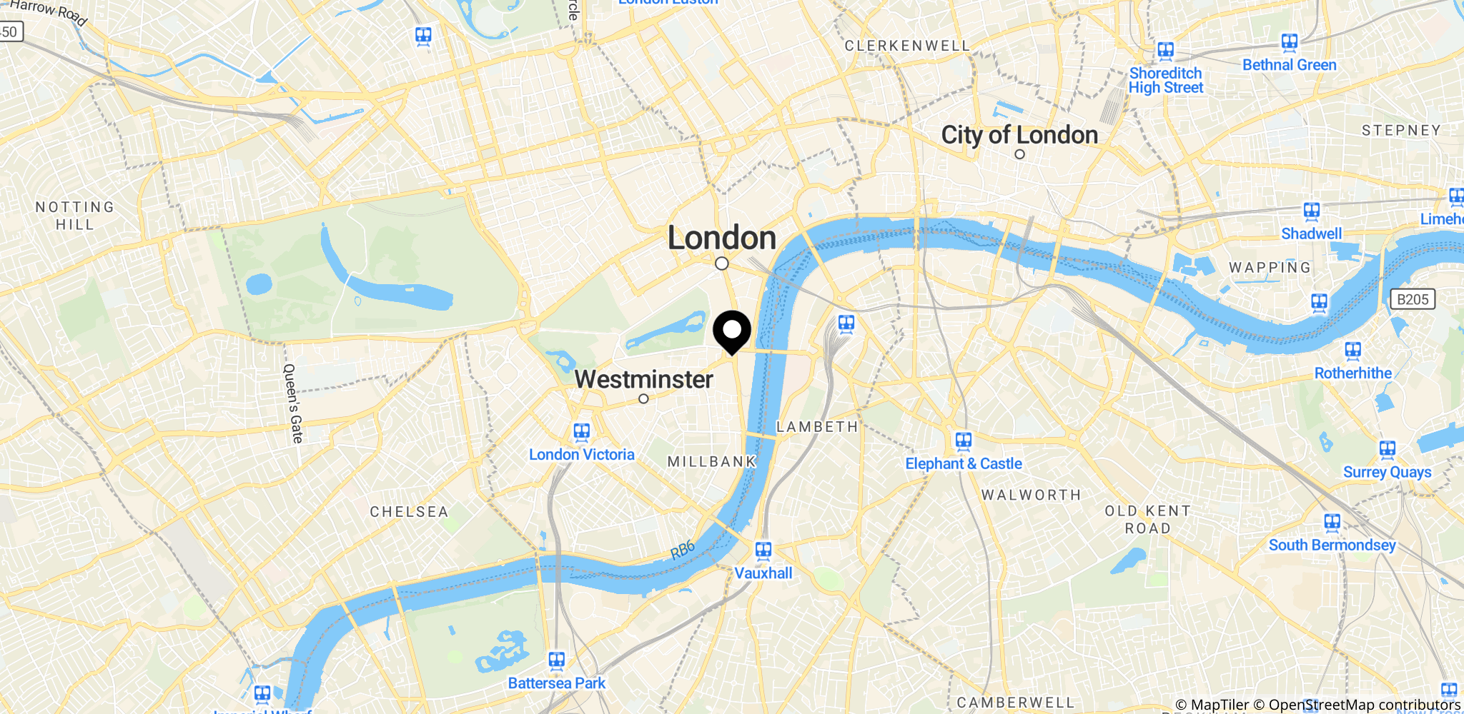 Området omkring Westminster i London, Storbritannien, hvor britiske myndigheder er koncentreret