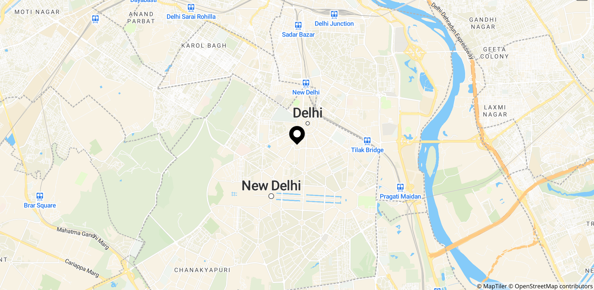 Jantar Mantar i det centrale Delhi, hvor demonstrationen begyndte og var samlingspunkt før marchen mod parlamentet.