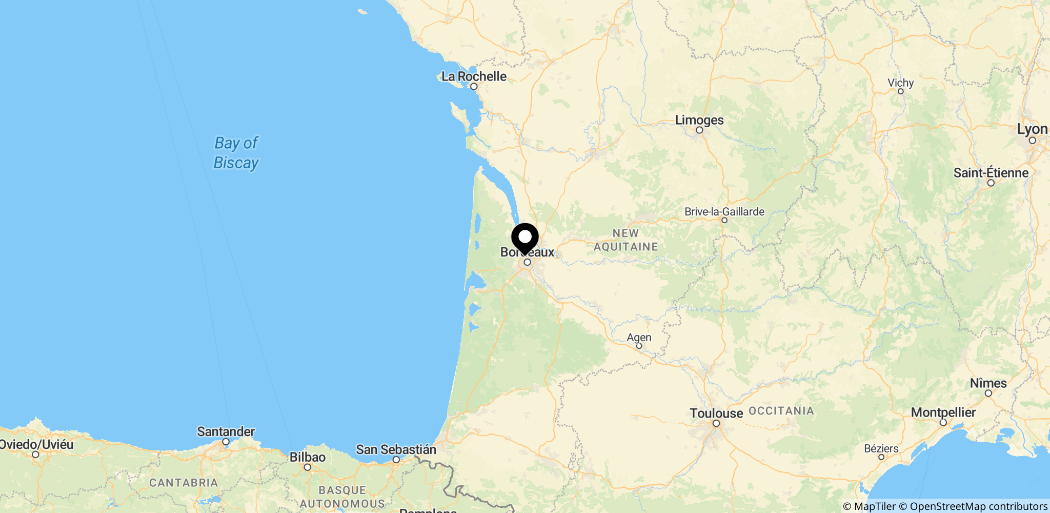 Området i Frankrigs Gironde-region, hvor skovbrandene tvang 12.000 på flugt