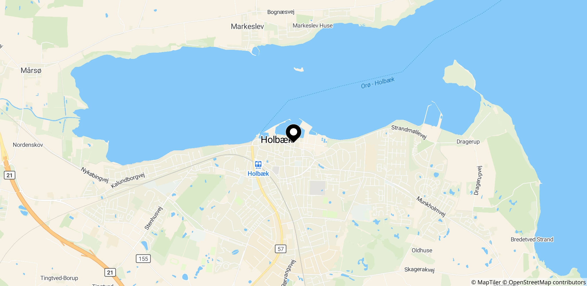 Kort over Holbæk Domstol og beliggenhed i Holbæk, Sjælland