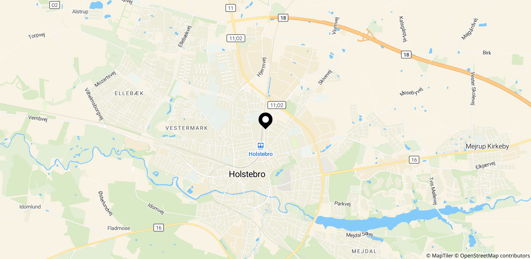 Kort over Holstebro Domstol og beliggenhed i Holstebro, Vestjylland
