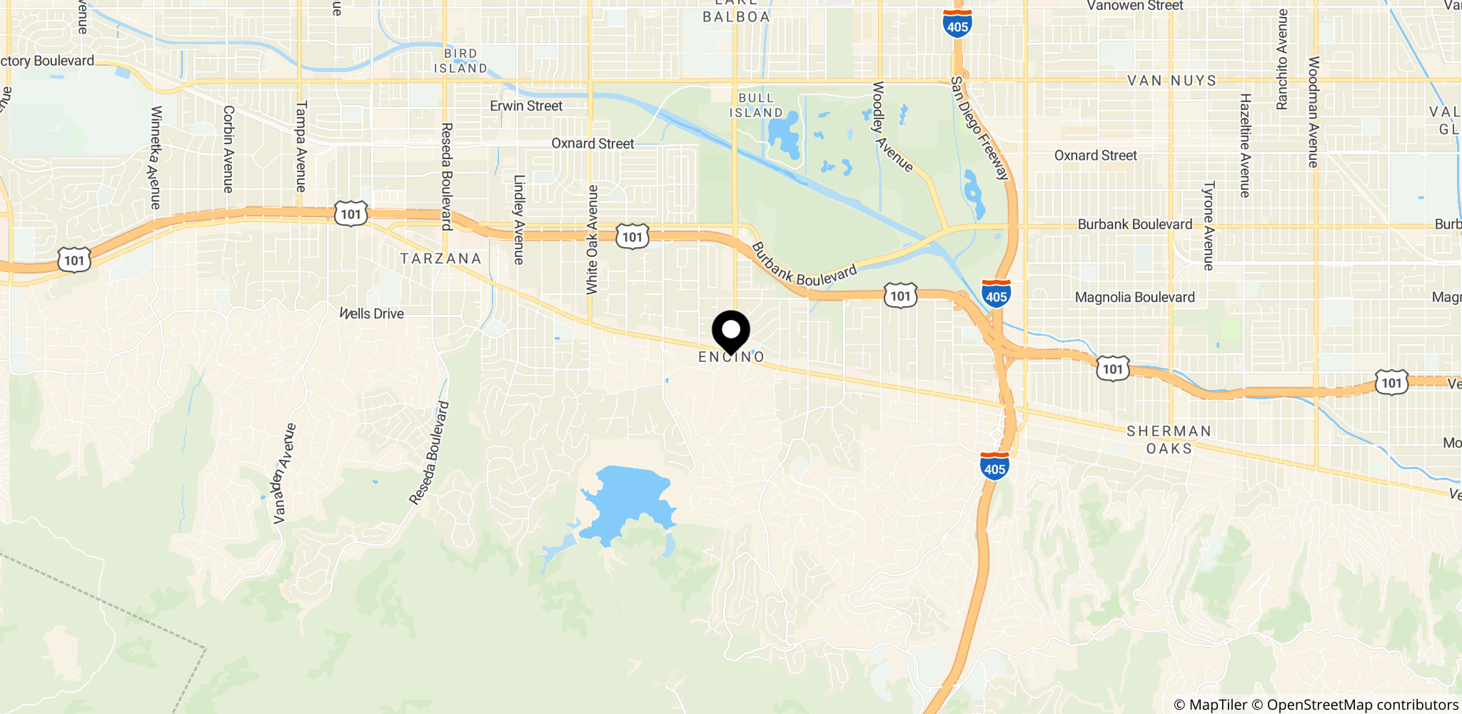 Området Encino i Los Angeles, der nævnes i artiklen som et eksempel på målrettede boligindbrud i velhavende dele af byen