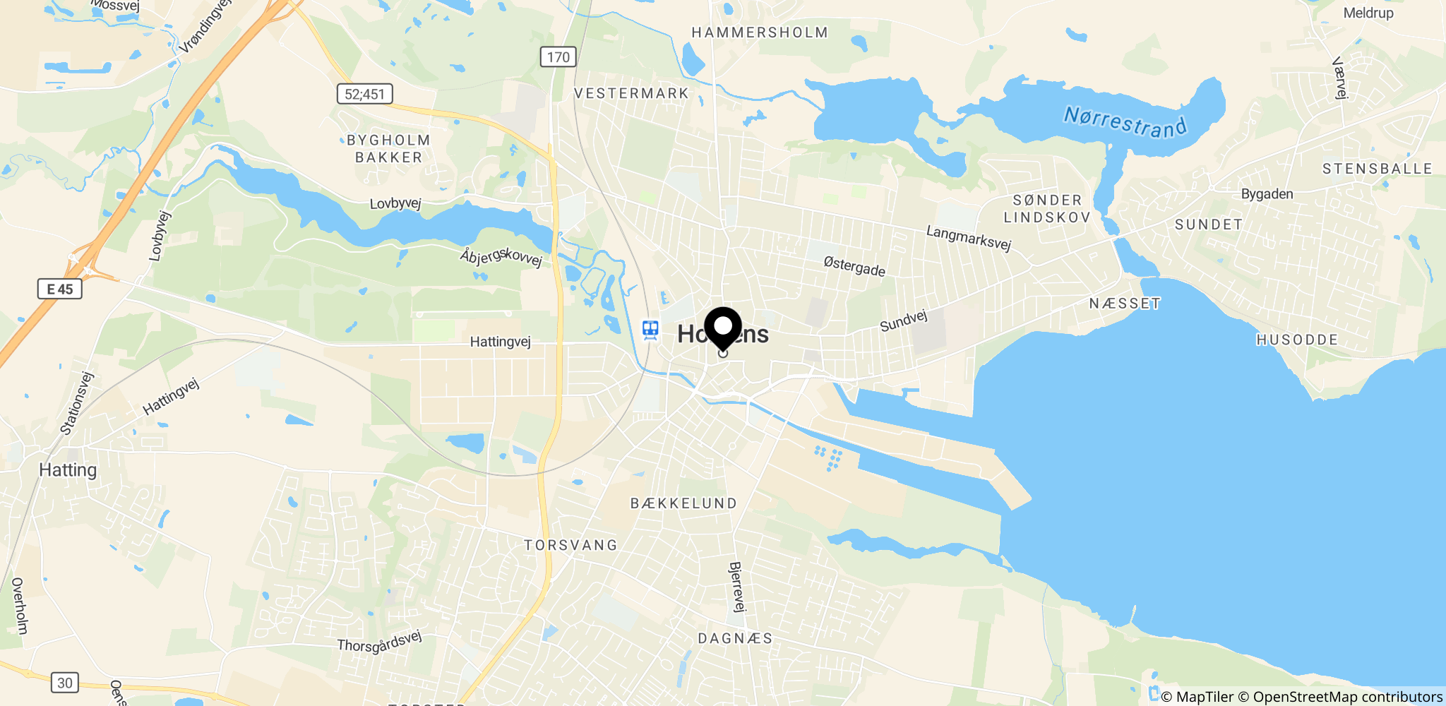 Området omkring Horsens i Danmark og stadionet, hvor første runde af Superligaen blev spillet