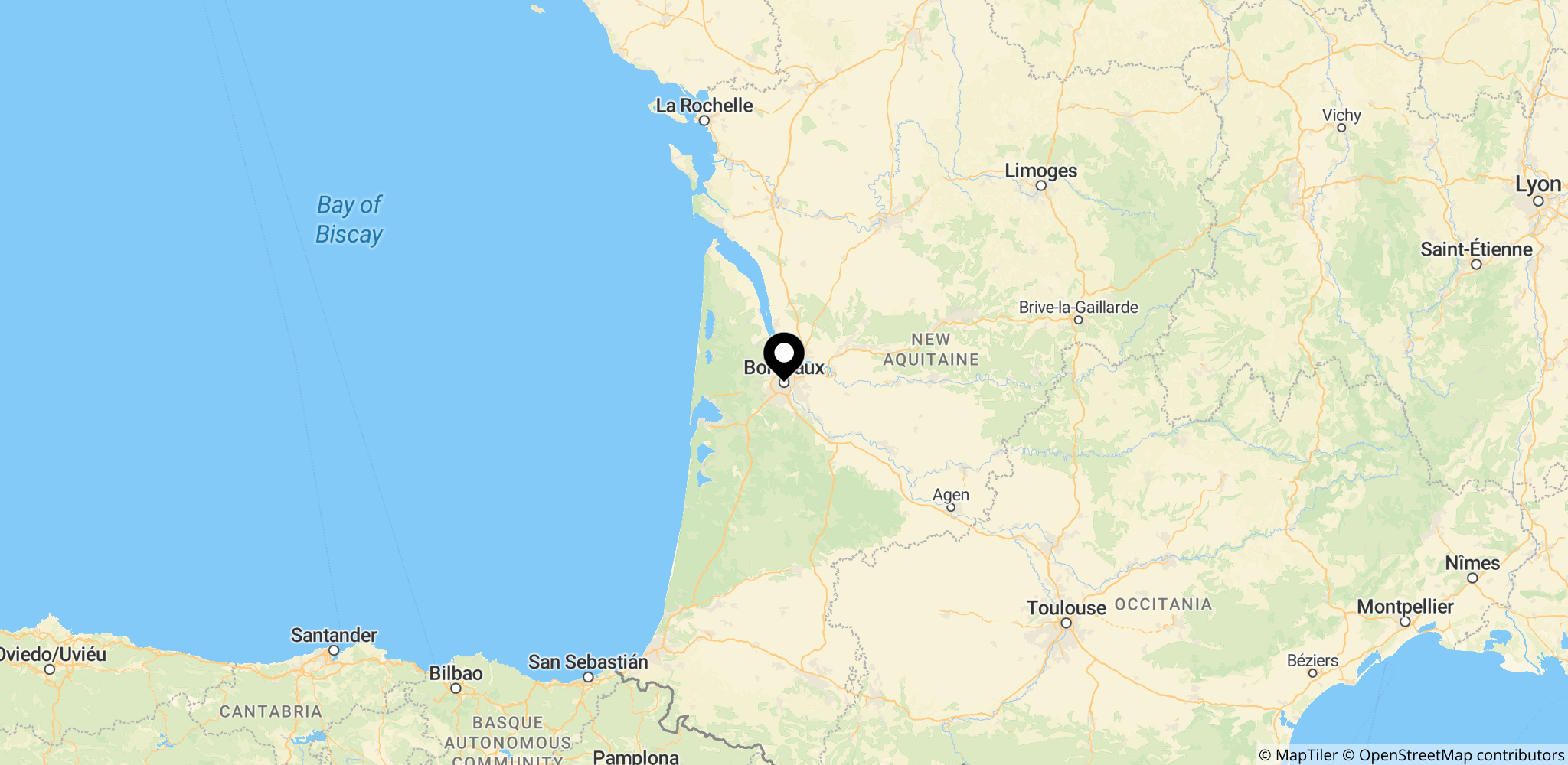 Området omkring Bordeaux og Gironde i Frankrig under skovbrandene