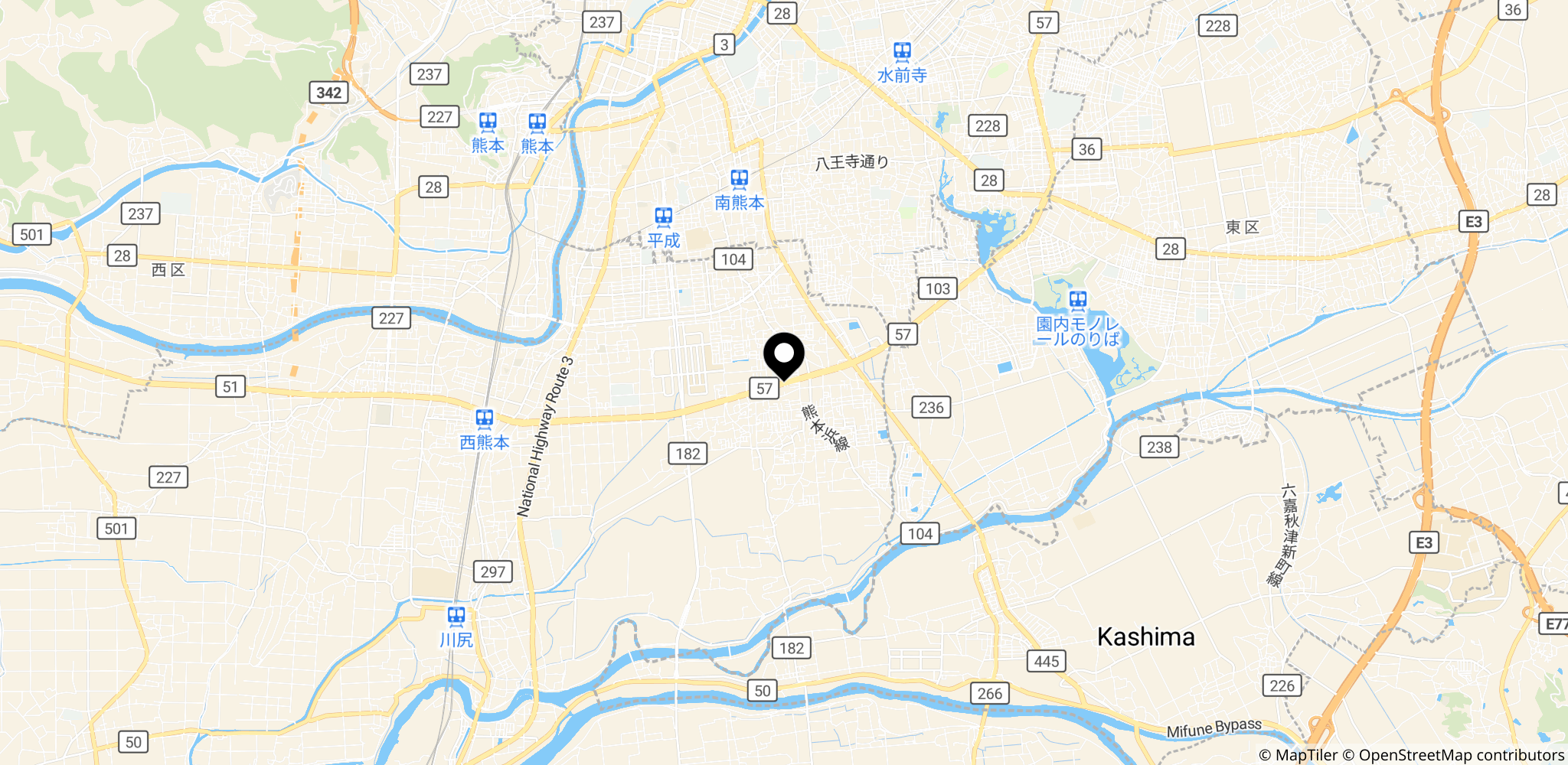 Kumamoto-området i Kyushu, Japan, hvor jordskælvet ramte og evakueringer blev anmodet