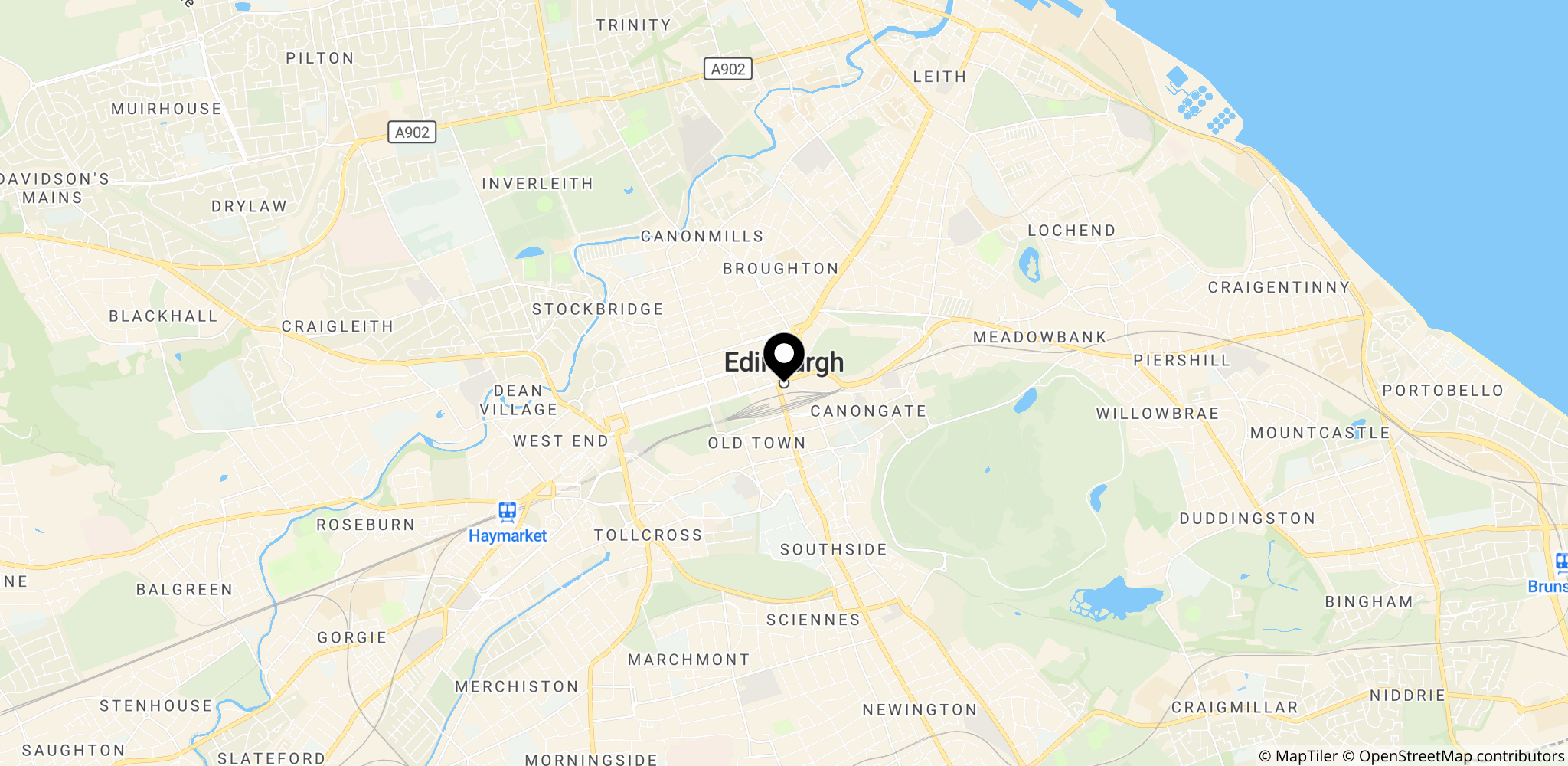 Kort over Edinburgh i Storbritannien og den potentielle rolle som værtsby for en ny tv-festival.