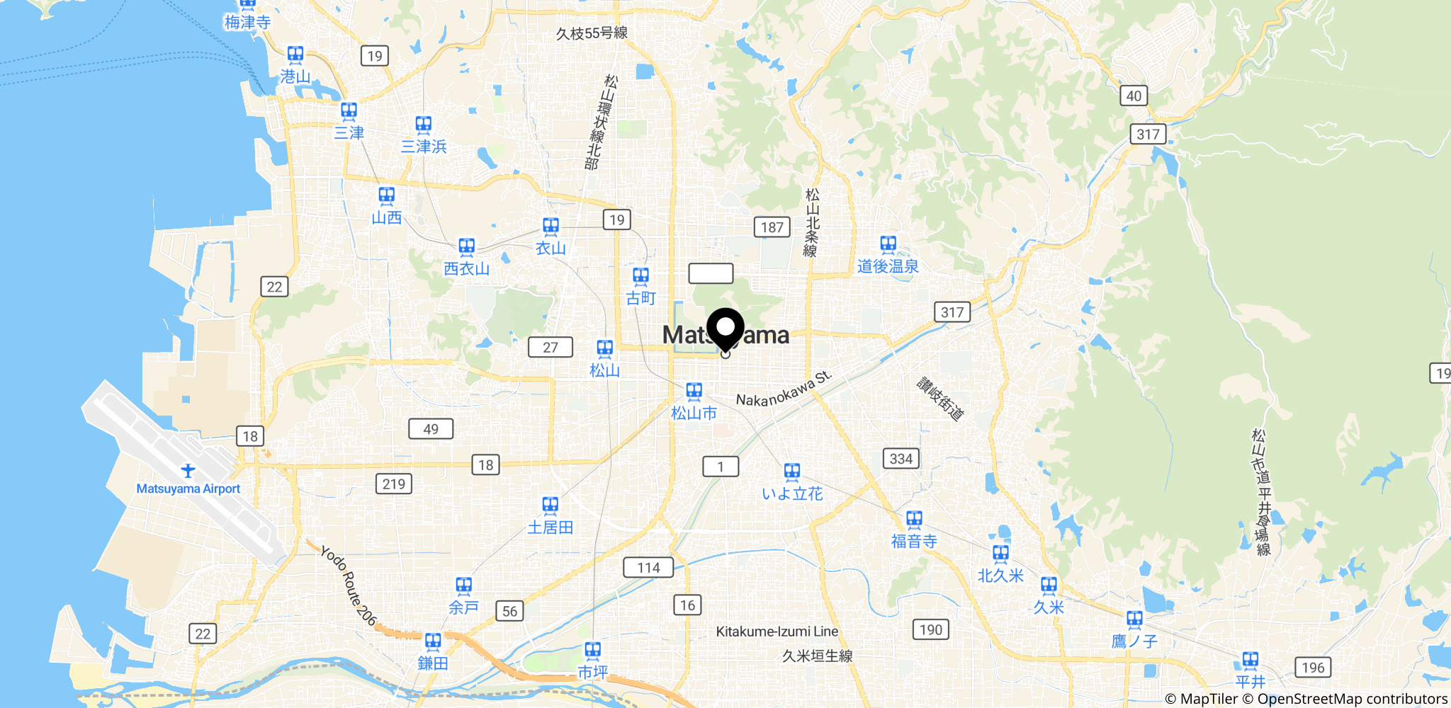 Matsuyama i Ehime-præfekturet, en af de vestlige regioner nævnt som ramte af øget brandrisiko og naturbrande
