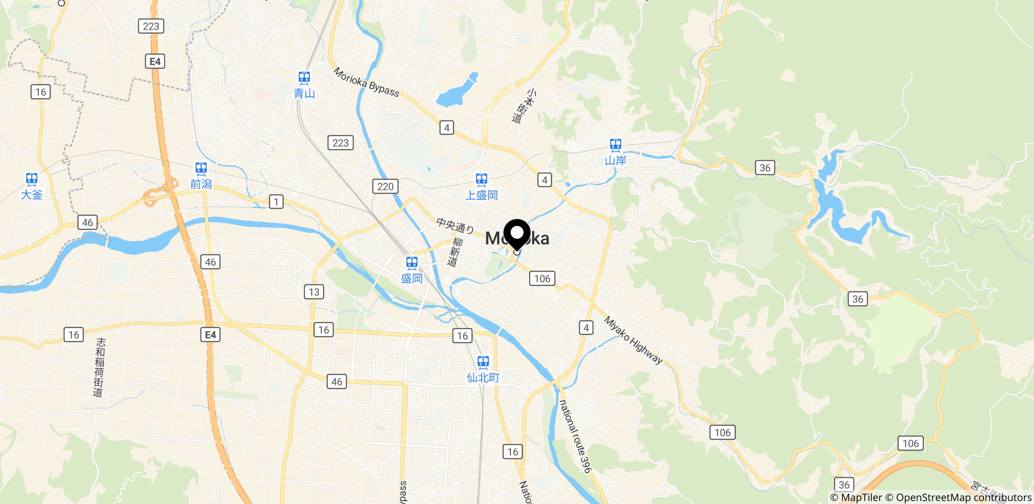 Morioka i Iwate-præfekturet, et nordligt område nævnt som påvirket af naturbrandene