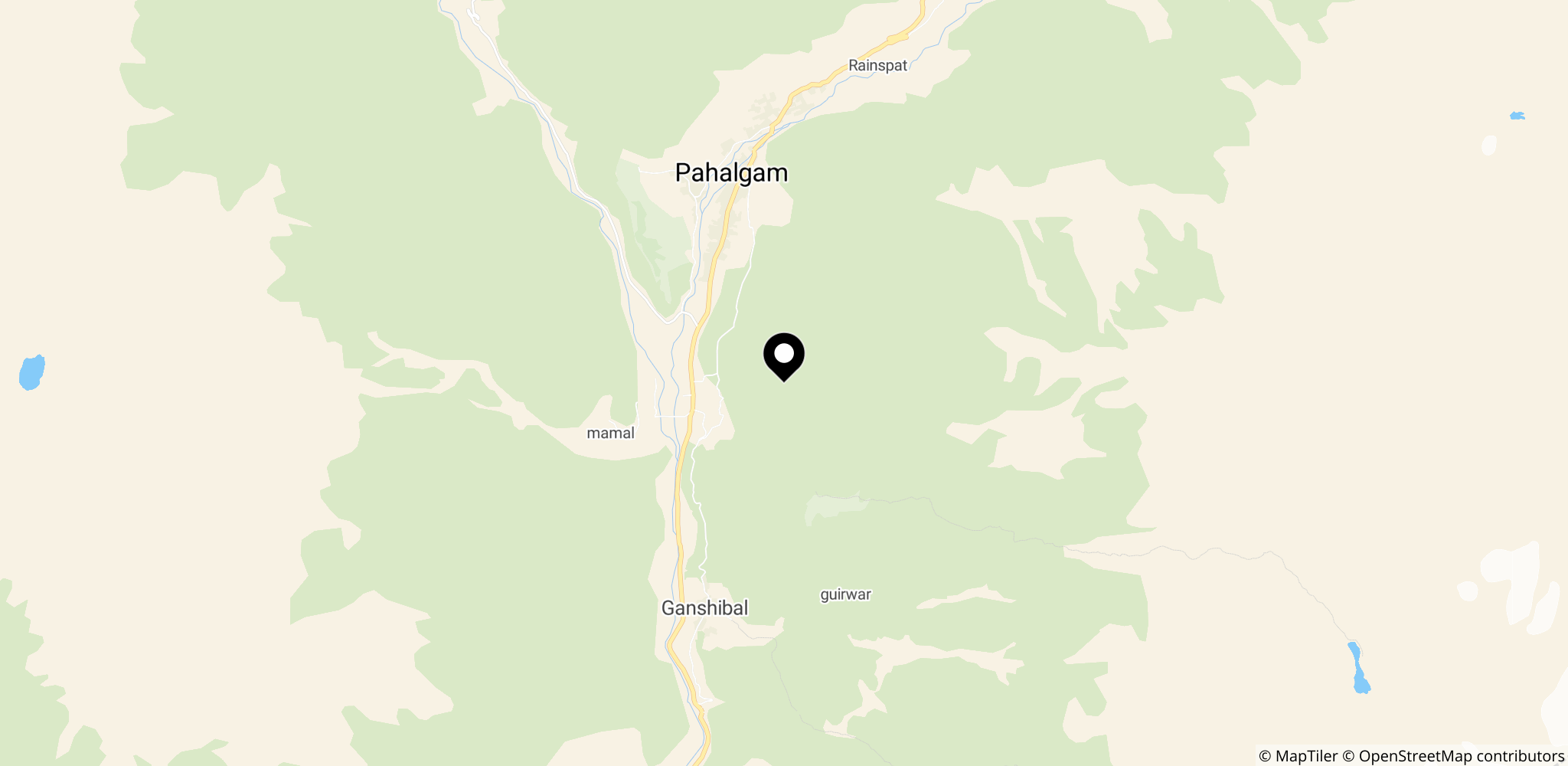Pahalgams placering i Jammu og Kashmir, Indien