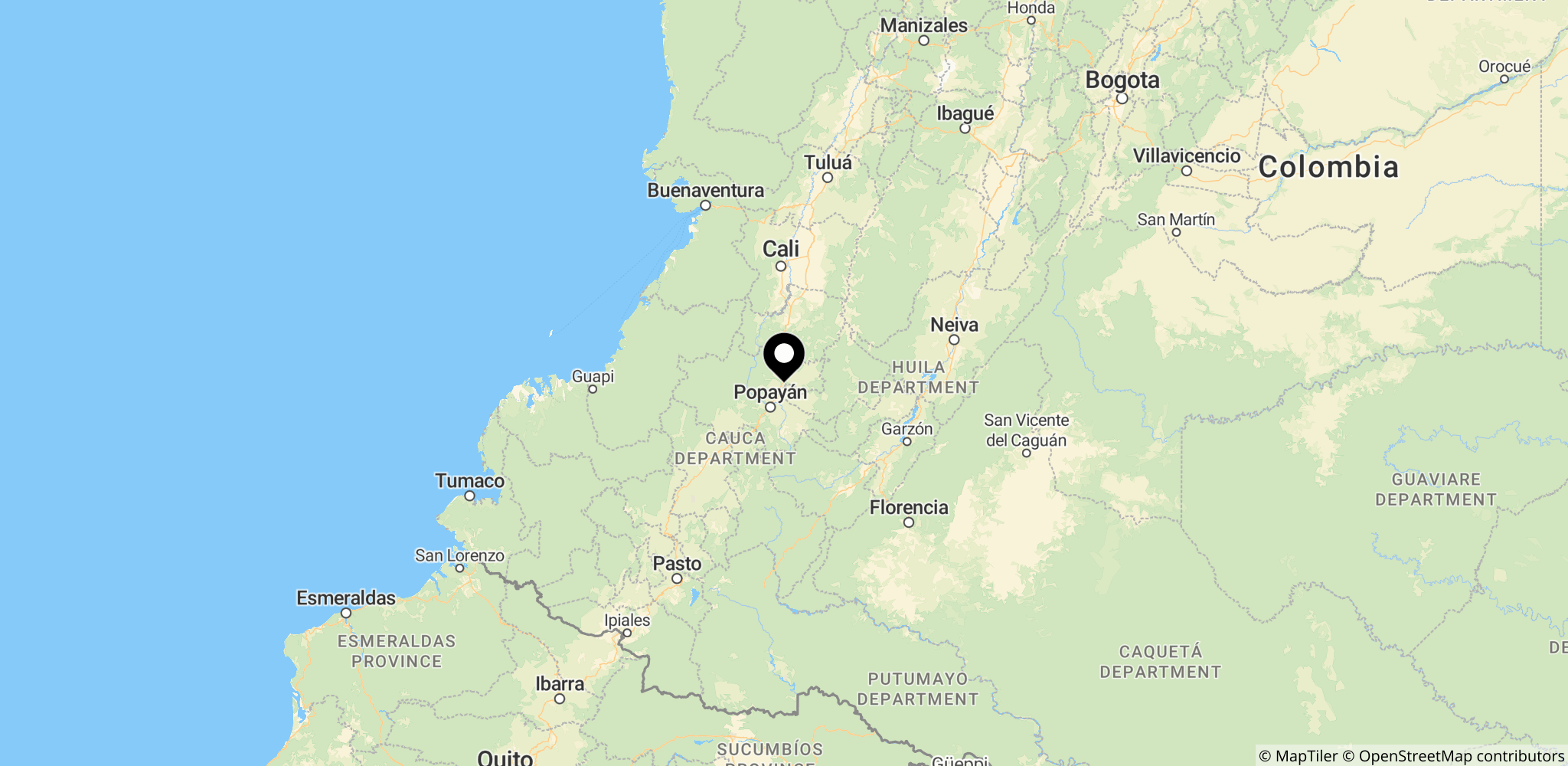 Området omkring El Túnel ved Cajibío i Cauca, Colombia, hvor bomben på Panamericana-motorvejen eksploderede