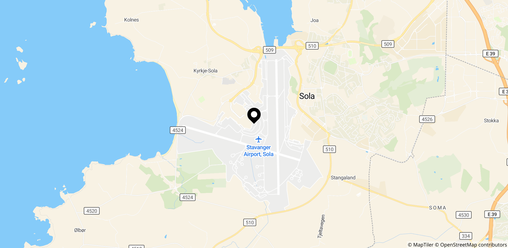 Stavanger Lufthavn, Sola (SVG), Norge – destinationen for SAS-flyvningen.