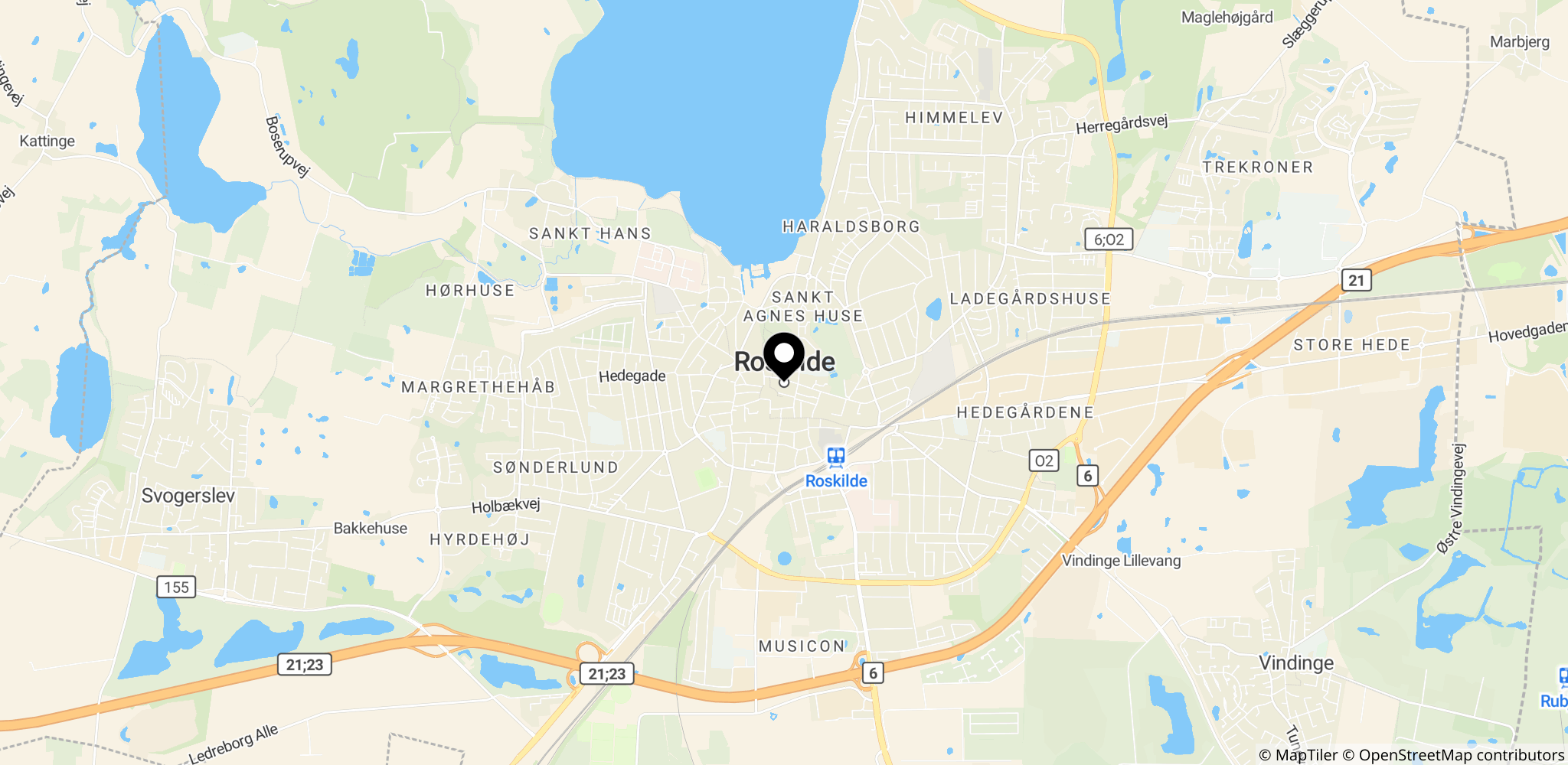 Roskilde, Danmark – placering af Roskilde Festival i landet.