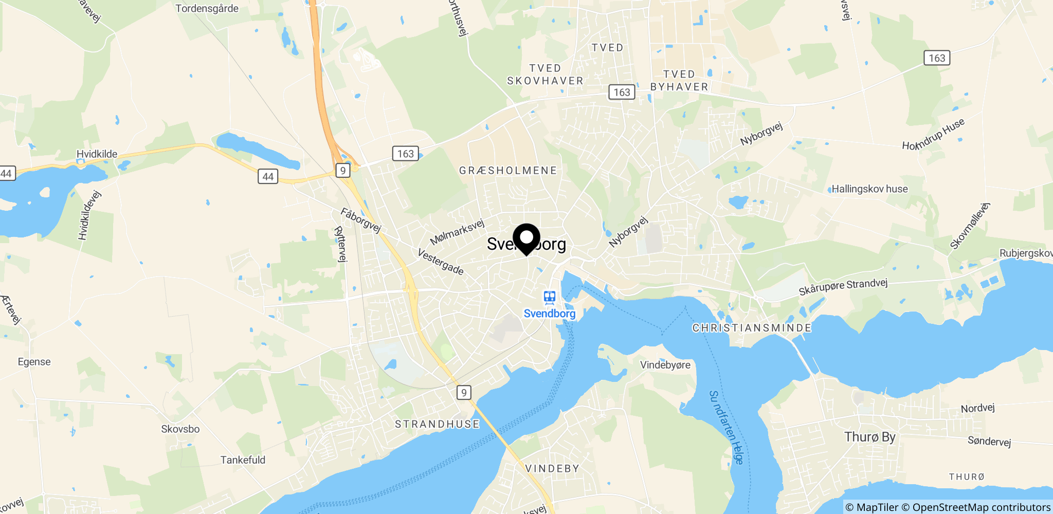 Svendborg-området på Fyn i Danmark, som Amanda Heitmann er knyttet til gennem Svendborg-kredsen