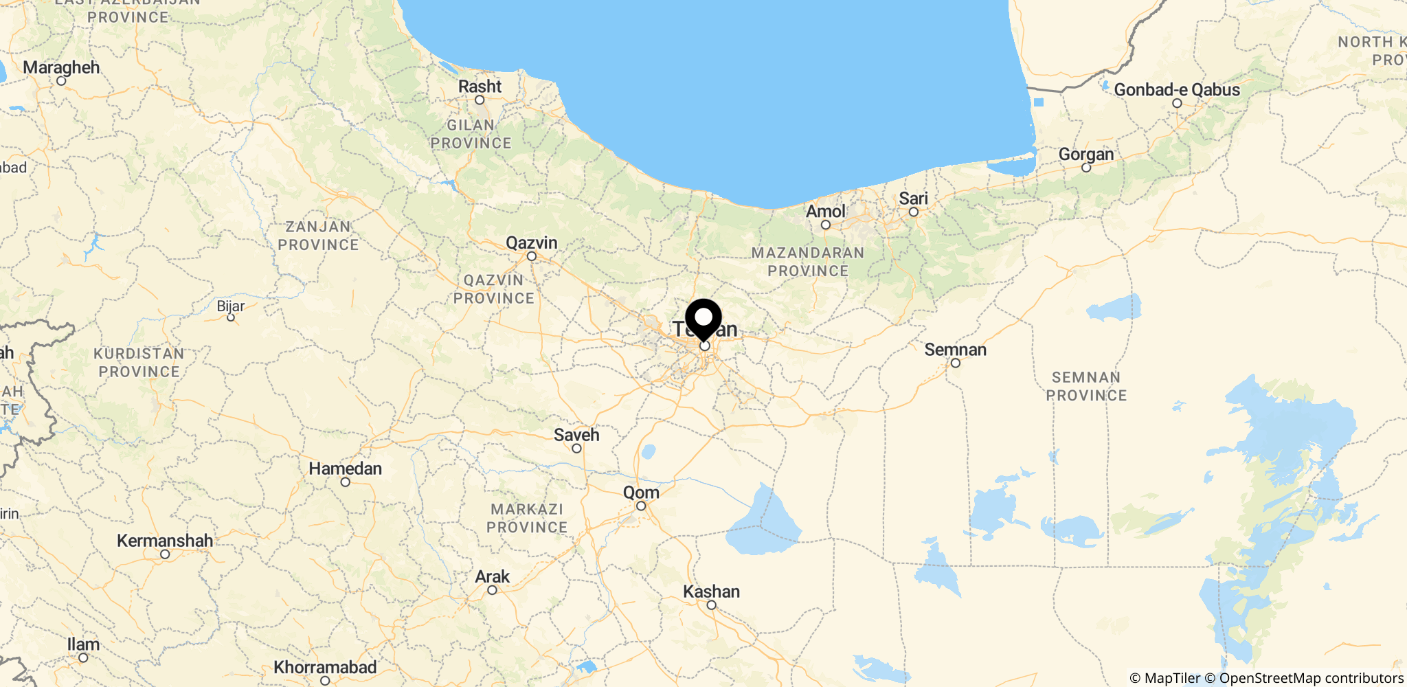 Kort over Iran i relation til oliekrisen og trusler om angreb
