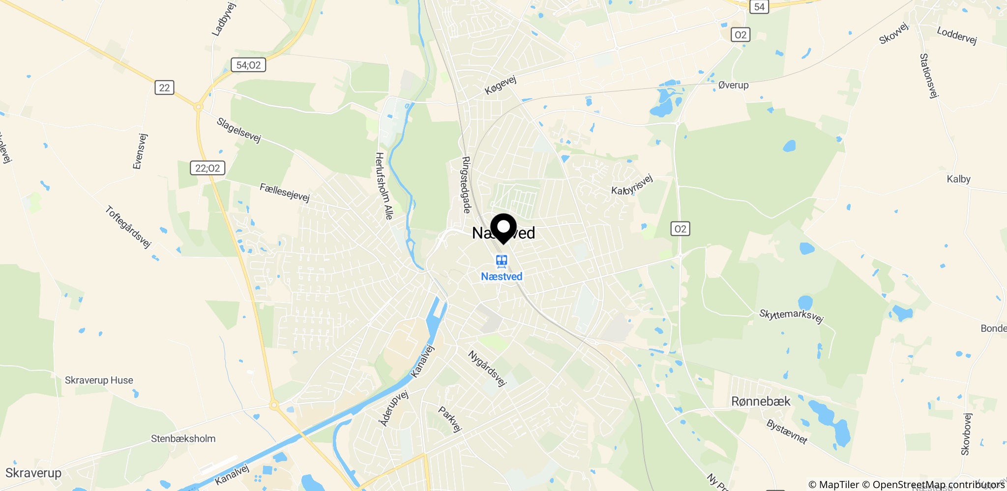 Kort over Næstved-området i Danmark, der viser høj brandfare ifølge DMI
