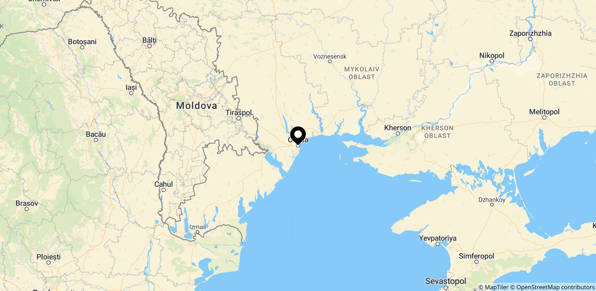 Sortehavet ved Ukraine med Odessa som referencepunkt
