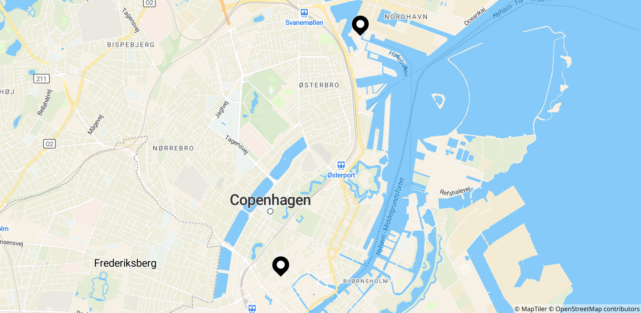 Placeringen af Københavns Byret i København, Danmark