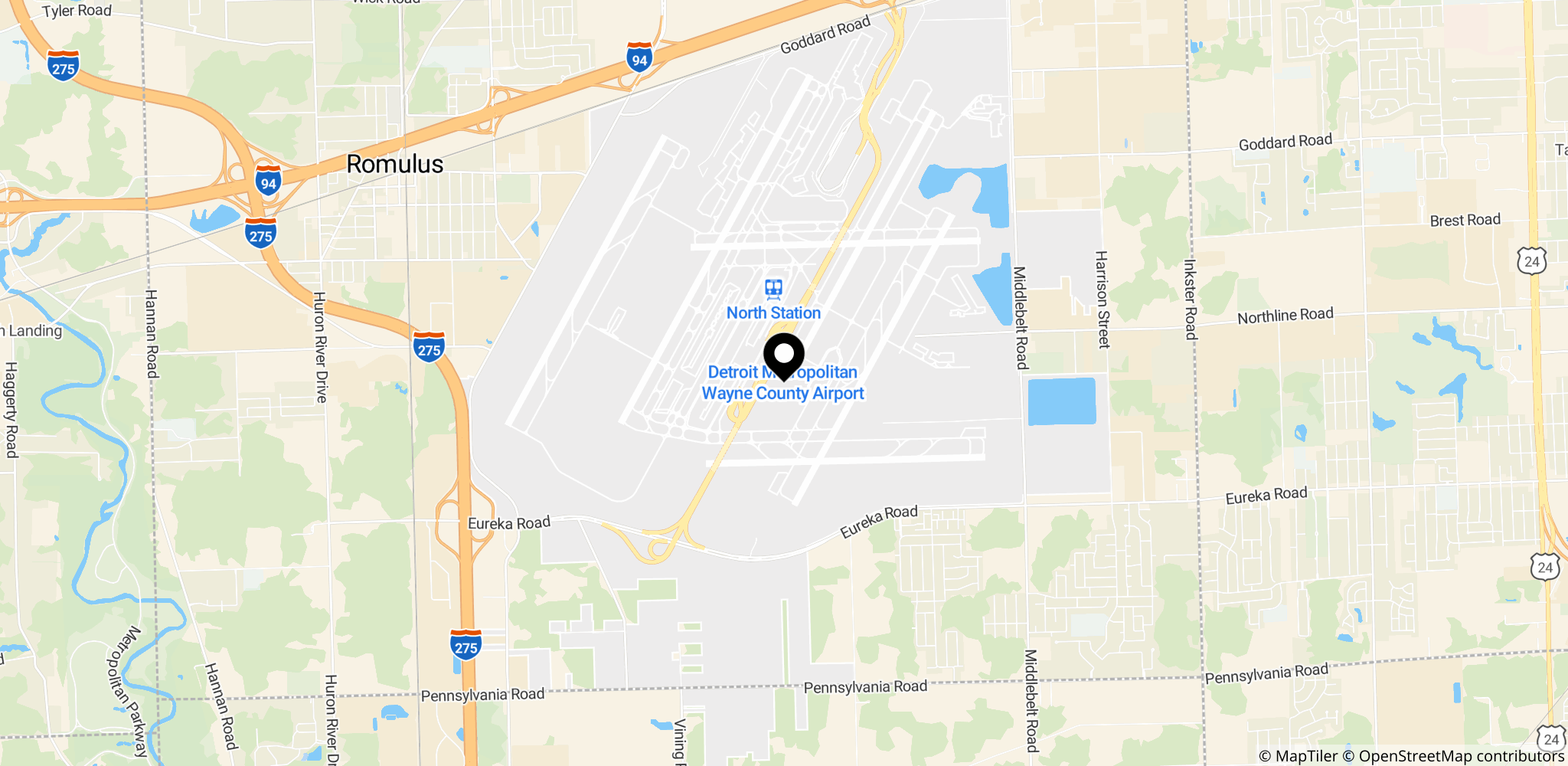 Et vigtigt knudepunkt for Spirit Airlines ved Detroit Metropolitan Airport (DTW) i Romulus, Michigan, USA.
