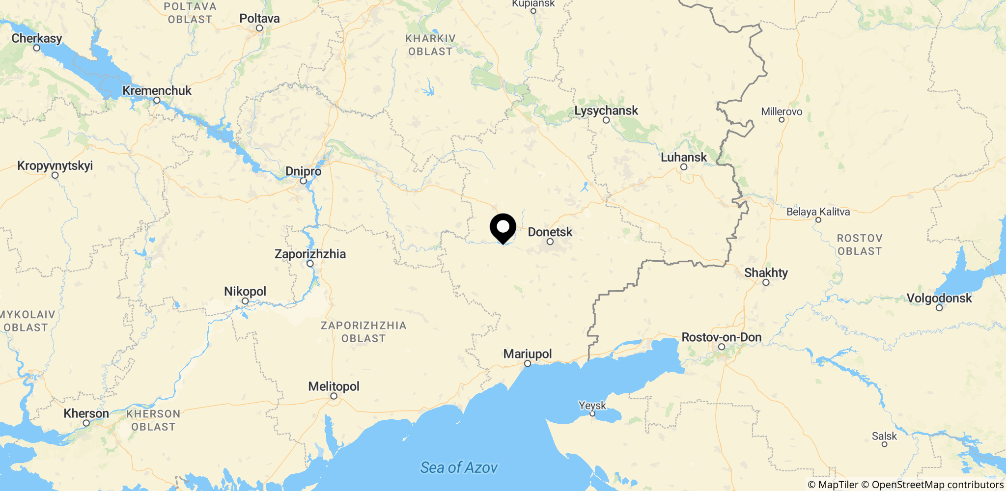 Donbas-regionen i Østukraine, hvor fronten mellem Ukraine og Rusland har været central siden konflikten begyndte.