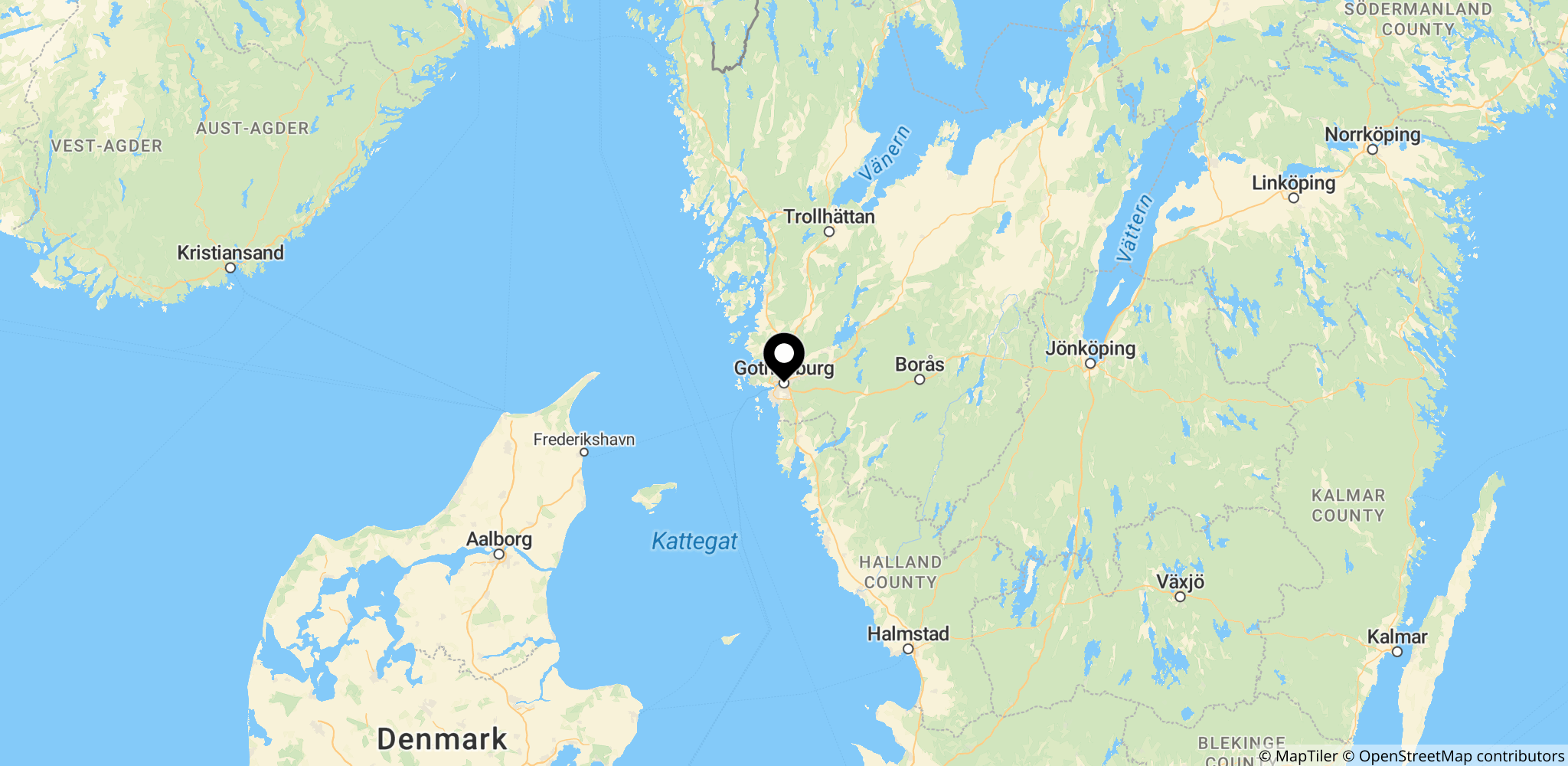 Området omkring Göteborg i Västra Götalands län, Sverige, hvor de to eksplosioner fandt sted