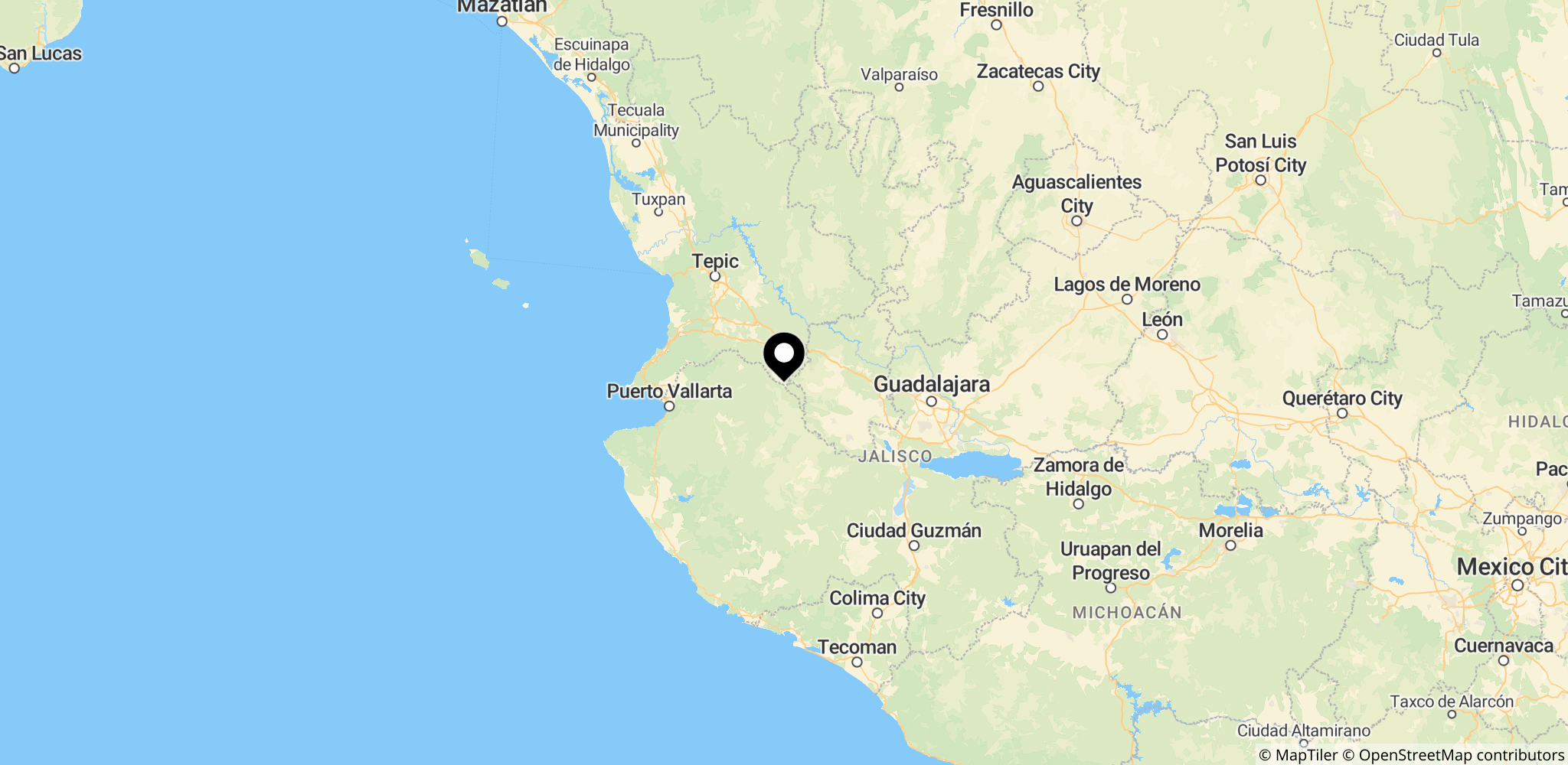 Området omkring Amatlán de Cañas i Nayarit, hvor busulykken fandt sted