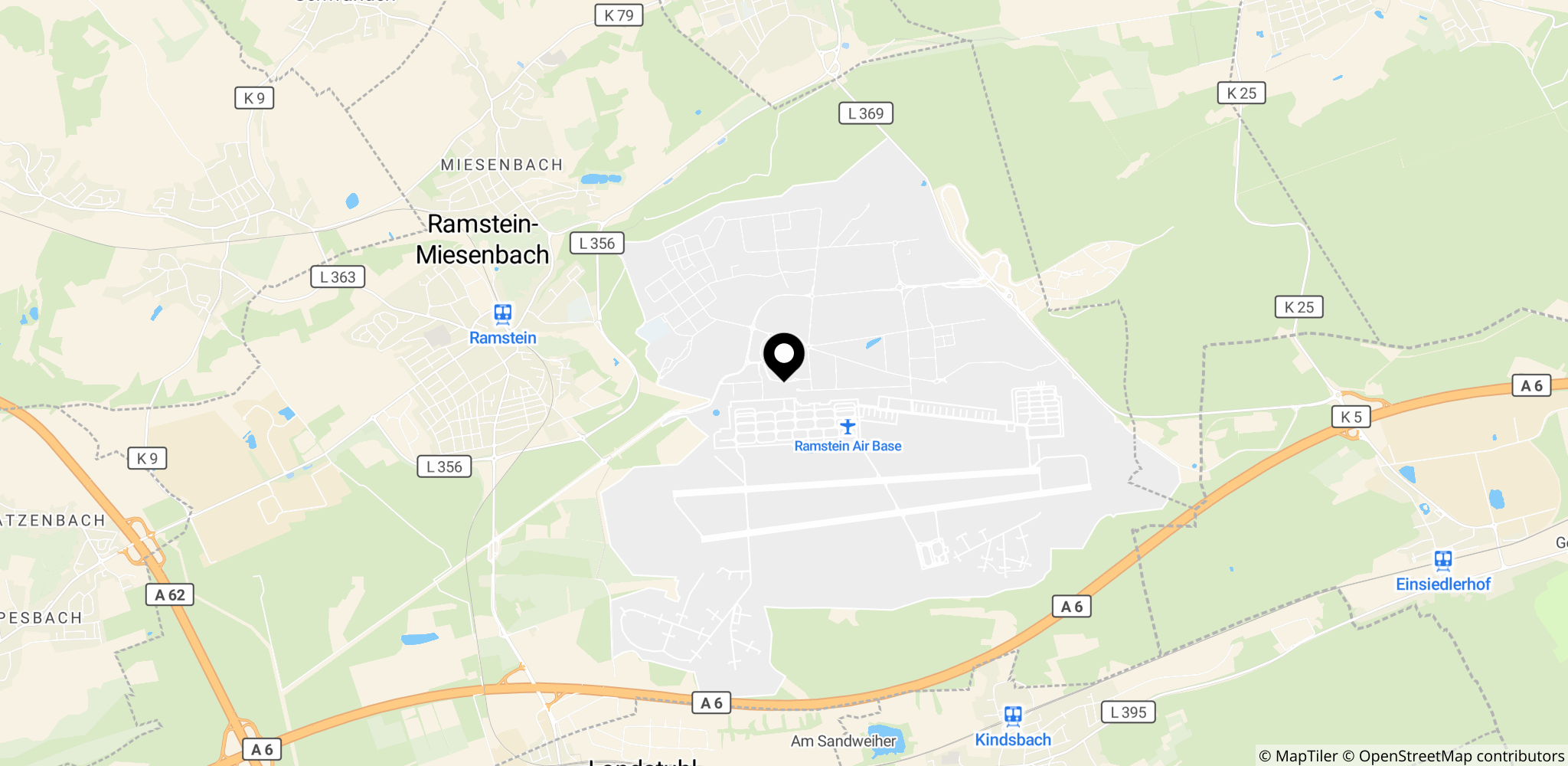 Området omkring Ramstein Air Base i Rheinland-Pfalz, Tyskland, hvor amerikanske soldater er baseret.