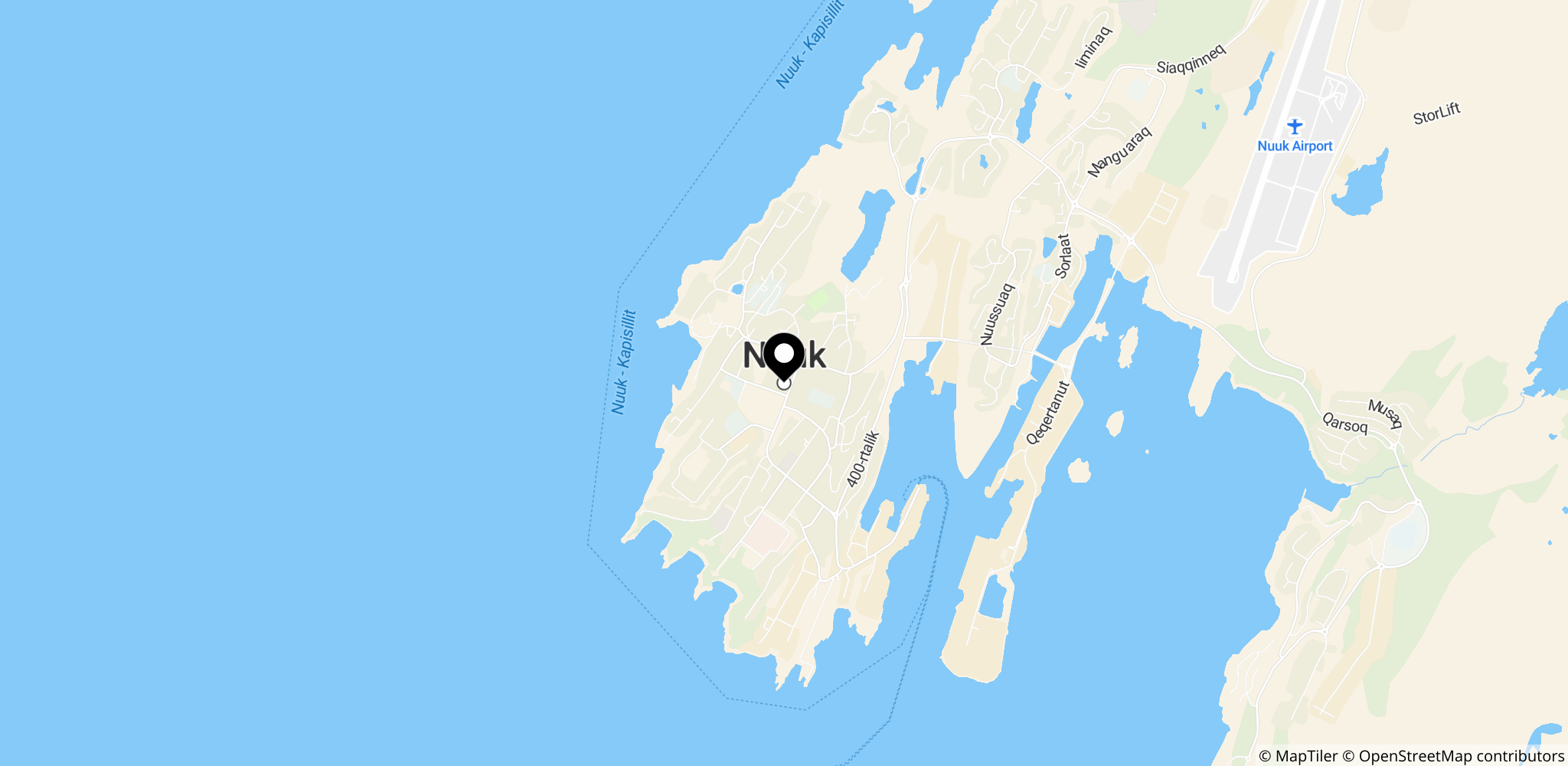 Nuuk i Grønland – placering i det arktiske område og Grønlands hovedstad
