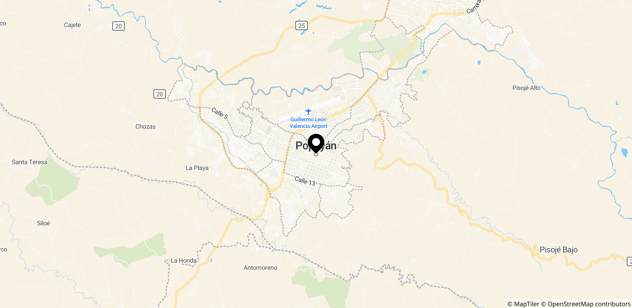 Popayán i Cauca, Colombia, stedet for ulykken