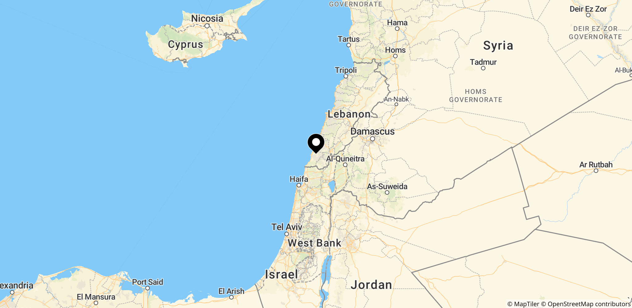 Området i Sydlibanon tæt ved grænsen til Israel, som omtalt i artiklen